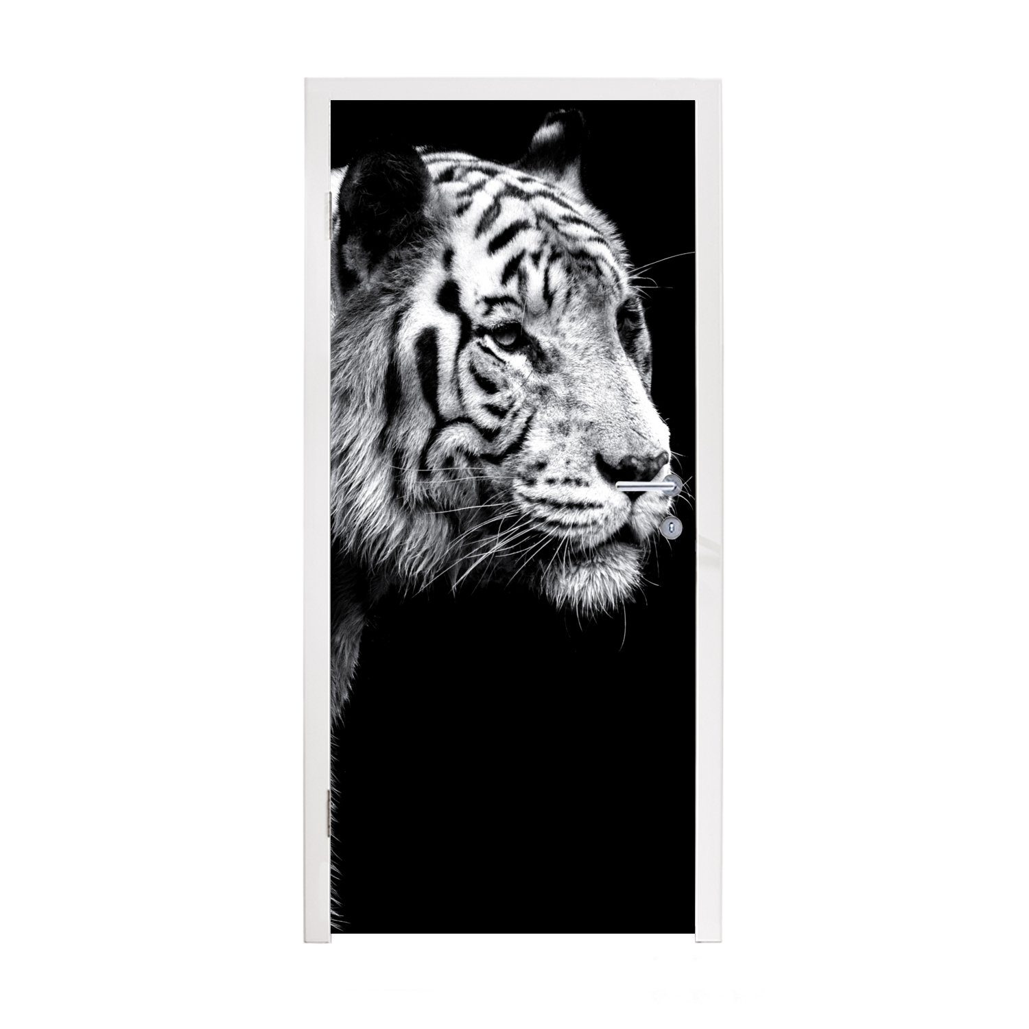 MuchoWow Türtapete Tierprofil Tiger in Matt, St), Türaufkleber, 75x205 cm Fototapete Tür, für und weiß, schwarz (1 bedruckt