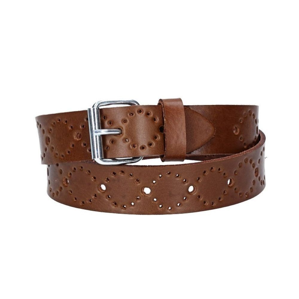 kiddybelts Ledergürtel Kids 25mm in Cognac mit Lochmuster und Rollschließe in Silber (KB17-640, 1-St) sehr weiches Vollrindleder