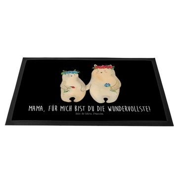 Fußmatte Bären mit Blumenkranz - Schwarz - Geschenk, Türvorleger, Mama, Family, Mr. & Mrs. Panda, Höhe: 0.6 mm