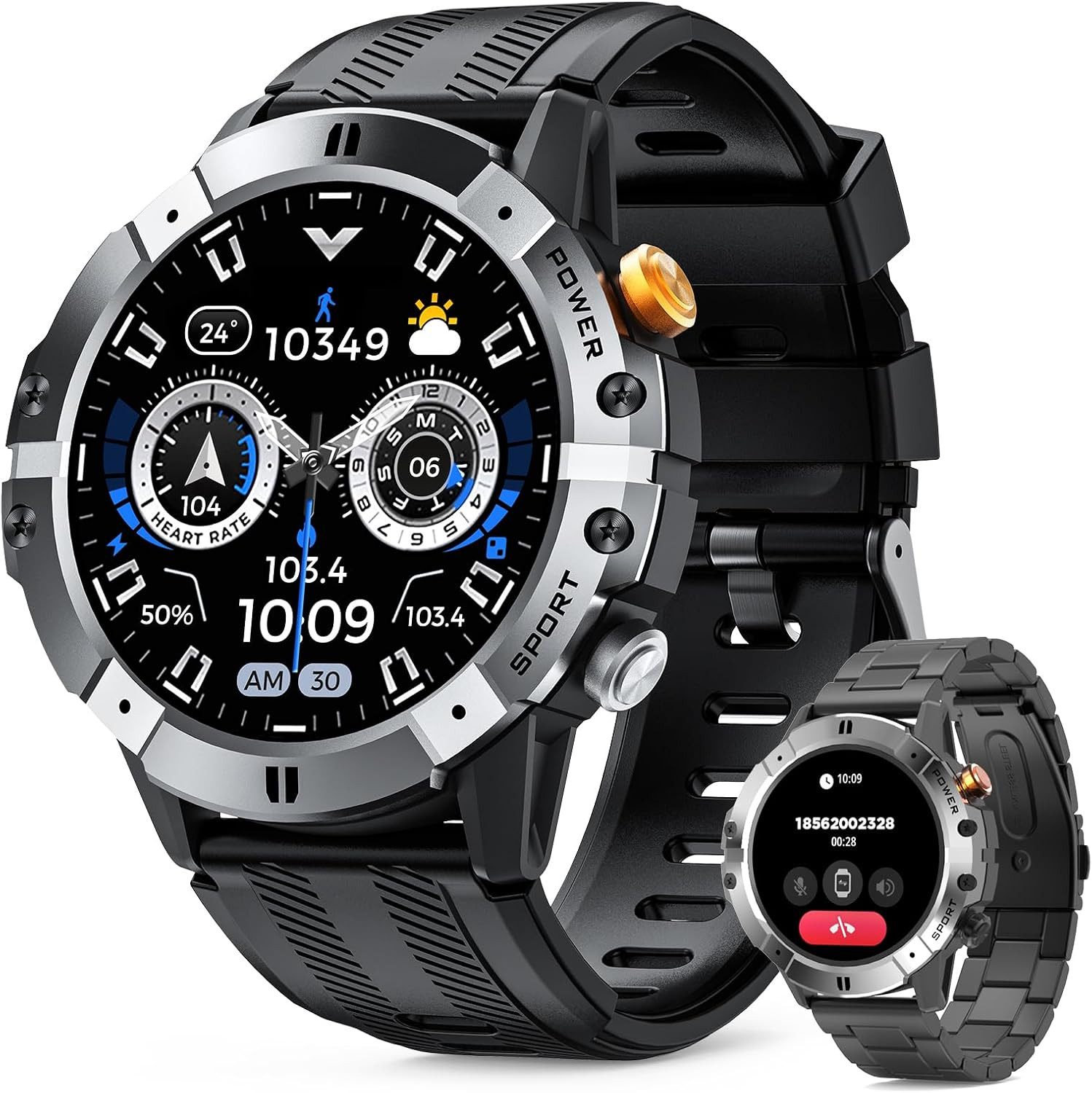 UHOOFIT C29 Smartwatch (3,8 cm, android ios), Herren Smartwatch mit 1.52 Zoll Display Bluetooth Telefonie Fitness