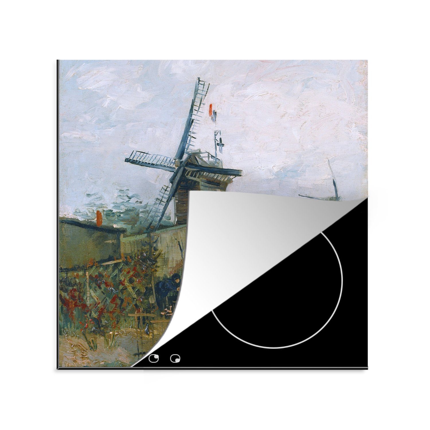 MuchoWow Herdblende-/Abdeckplatte Windmühlen auf dem Montmartre - Gemälde von Vincent van Gogh, Vinyl, (1 tlg), 78x78 cm, Ceranfeldabdeckung, Arbeitsplatte für küche