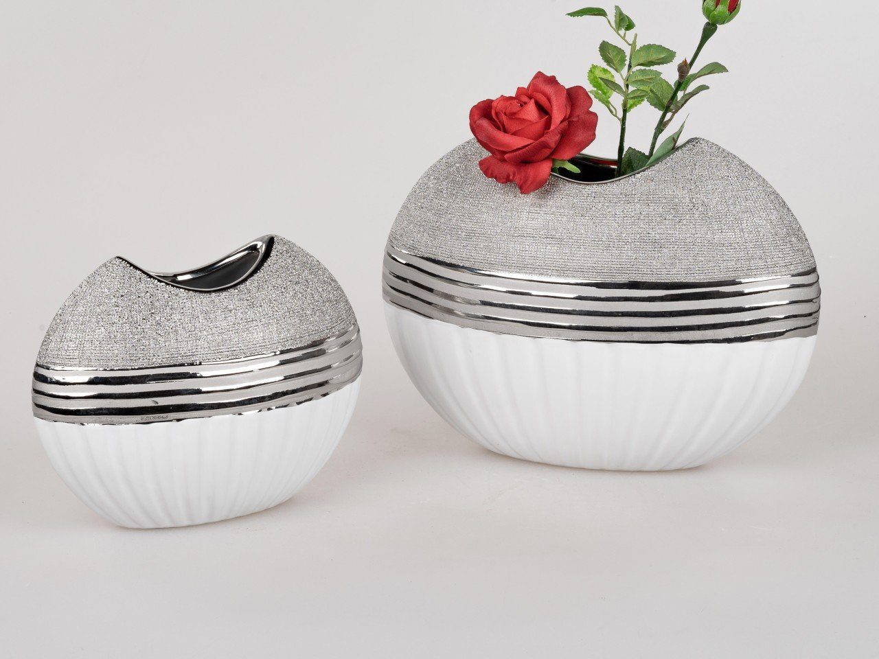 Keramik Small-Preis L:20cm Dekovase formano B:10cm White Silber Silver, H:17cm
