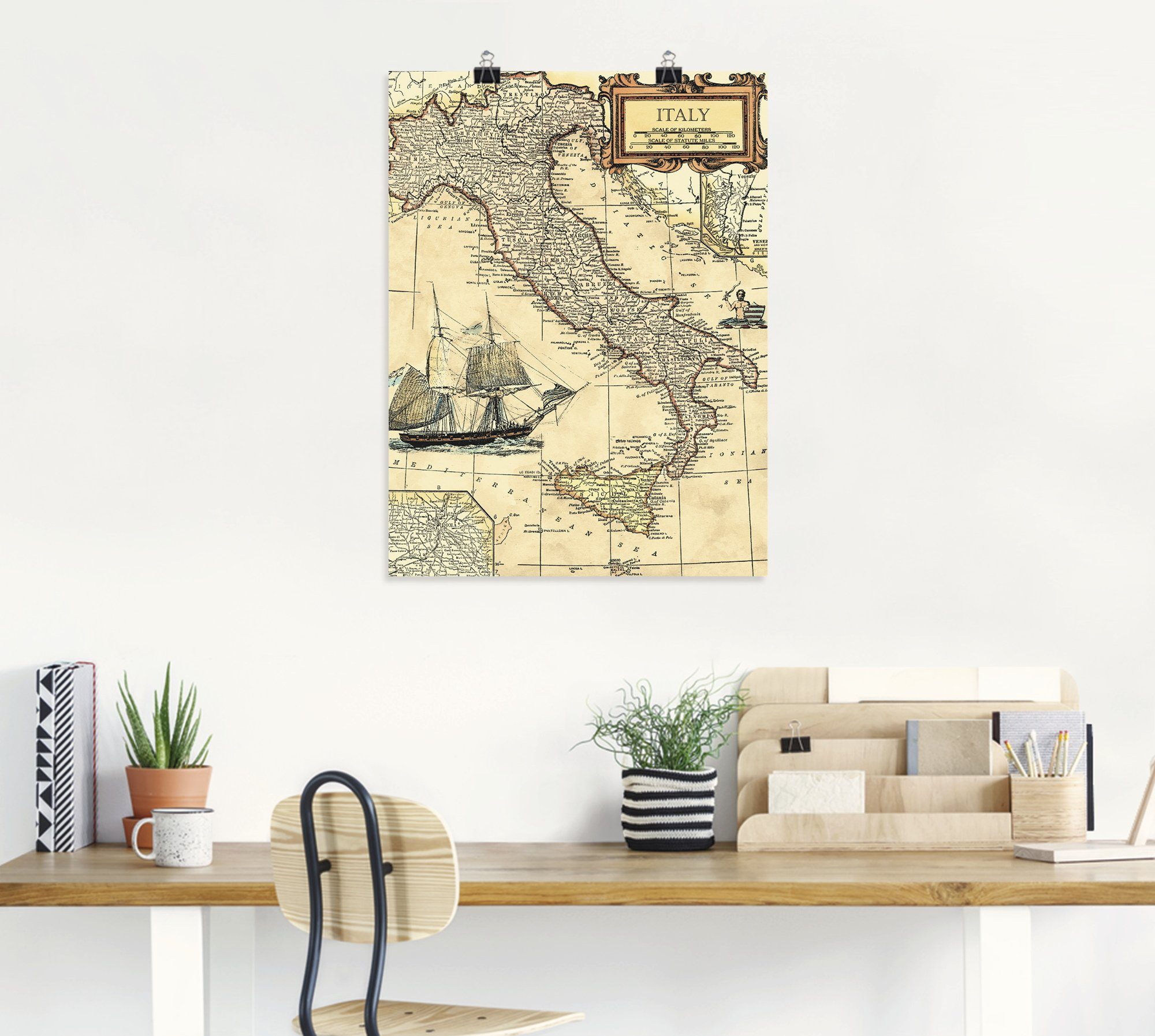 Artland Wandbild Italienkarte, Landkarten (1 Leinwandbild, St), Alubild, oder versch. Wandaufkleber Größen als in Poster