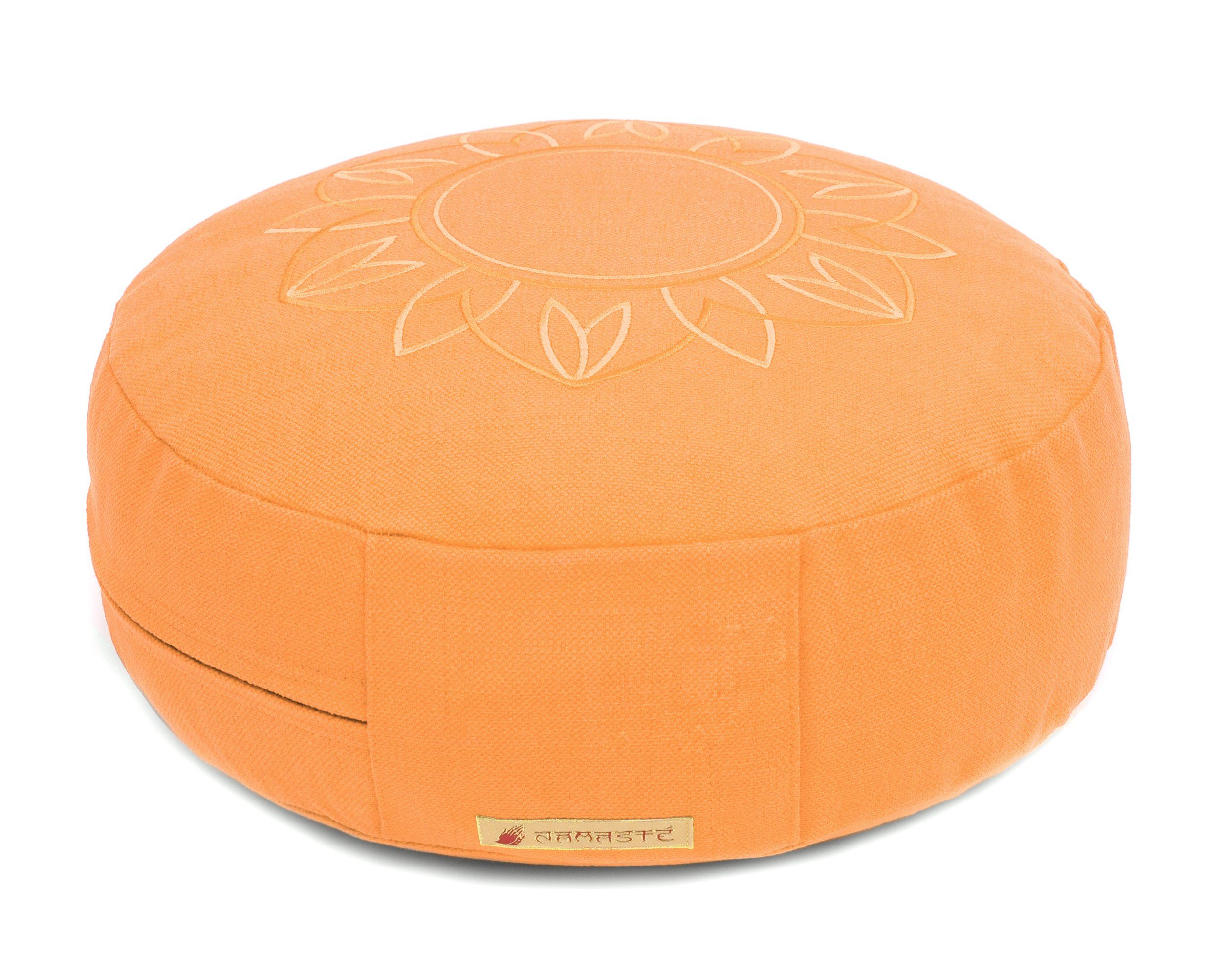 Darshan Meditationskissen, Flower, Meditationskissen Blumen-Applikation. orange Yogishop Meditationskissen Neo Hochwertiges rund mit