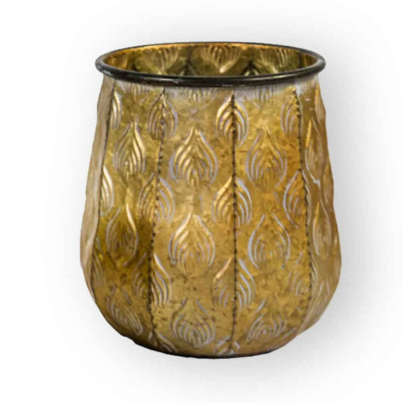 colourliving Blumentopf Pflanztopf Zinktopf Cauldron Serie Gold 25cm rund (1 St., 1x Pflanztopf), langlebig, dekorativ, handbemalt