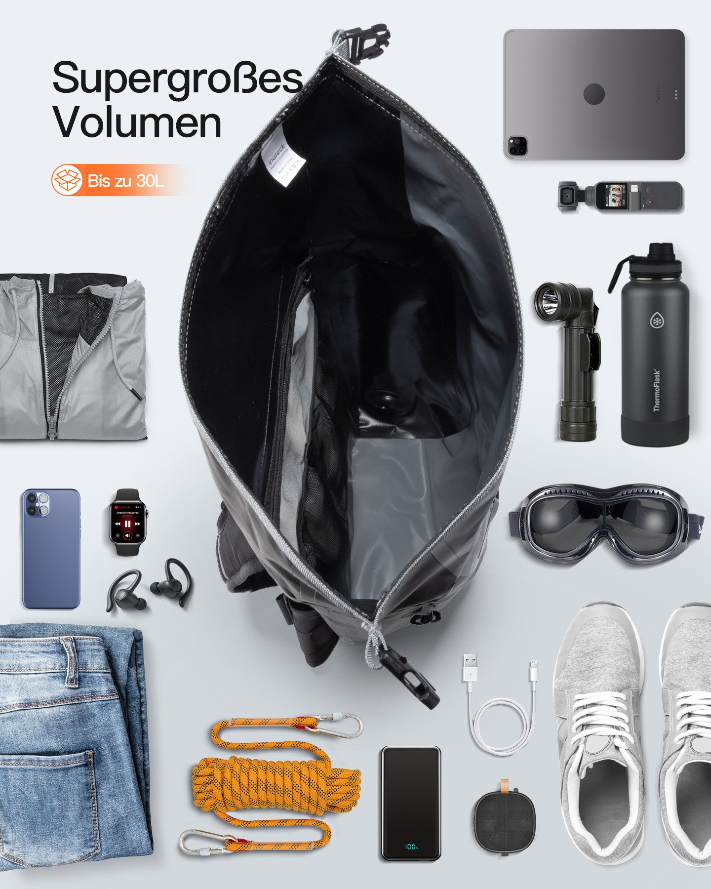 Inateck Fahrradrucksack 25-30L Wasserdichter Rolltop Rucksack, Wander-Rucksack