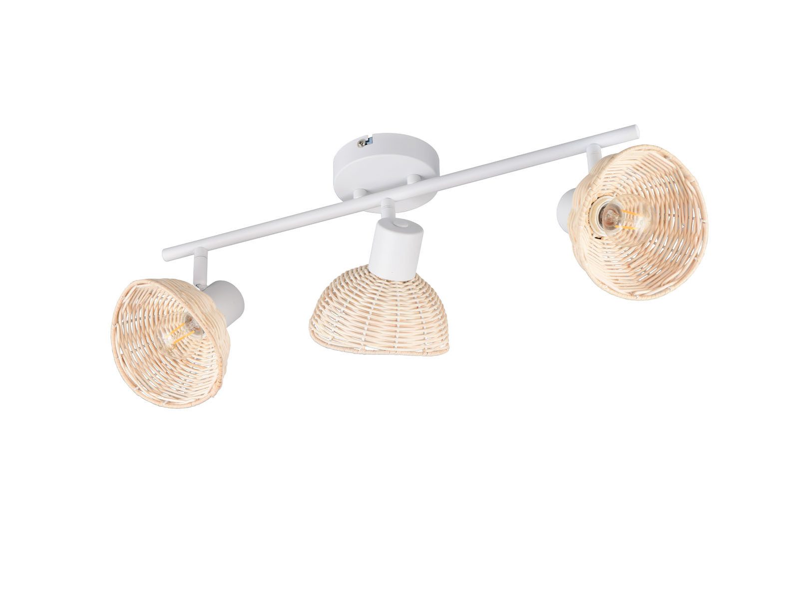 Reality Leuchten LED Deckenstrahler mit Rattan Lampenschirmen, Länge 59cm, Leuchtmittel dimmbar, LED wechselbar, Warmweiß, skandinavisch-e Deckenlampe 3-flammig mit E14 Leuchtmitteln