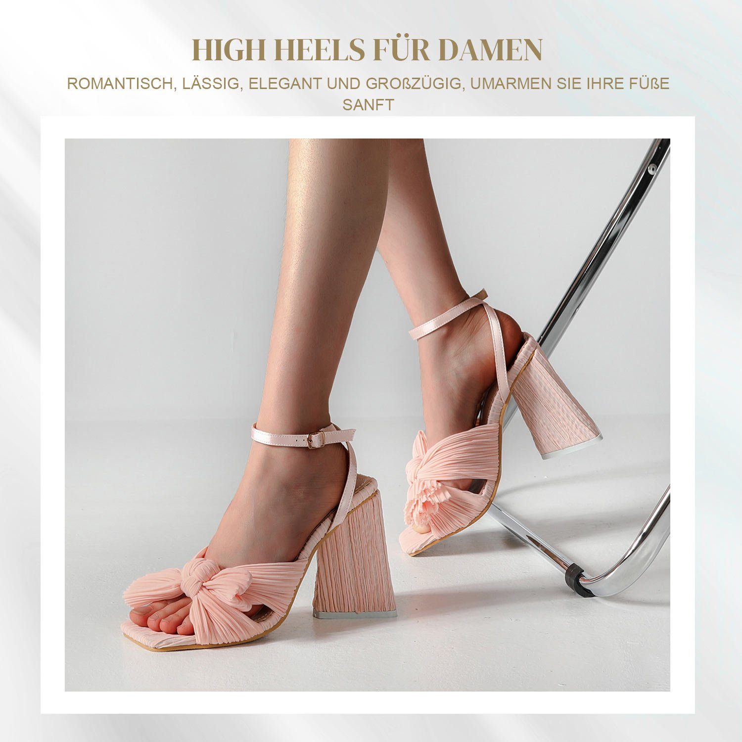 Riemchen Damen Rosa Absatz High-Heel-Sandalette Sandalen Pumps Daisred Knöchelschnalle grober