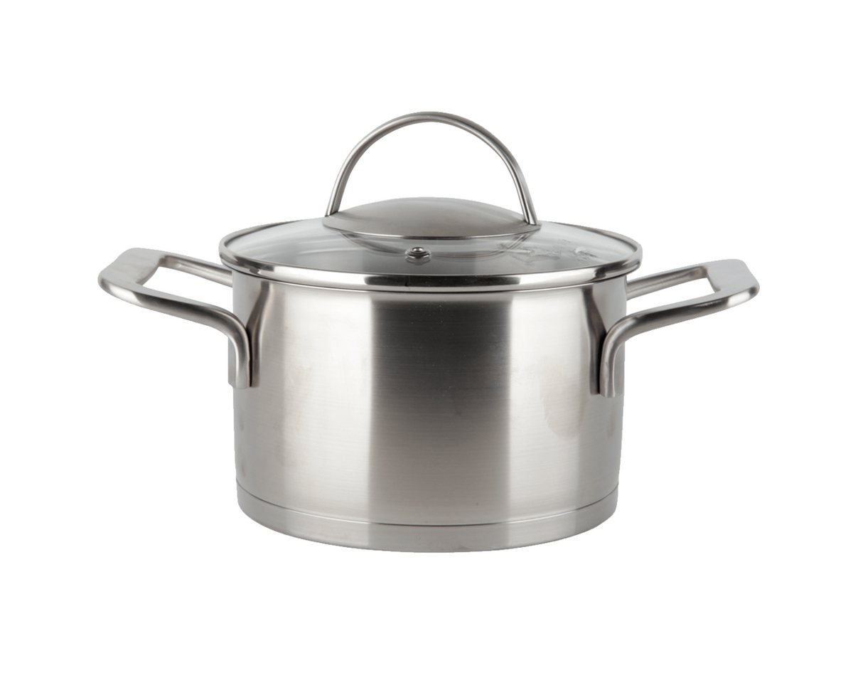 EUROHOME Fleischtopf Bratentopf mit Glasdeckel passgenau und induktionsgeeignet, Edelstahl (1-tlg., Kochtopf Edelstahl Ø16 cm), Topf alle Herdarten, Universaltop mit Messskala