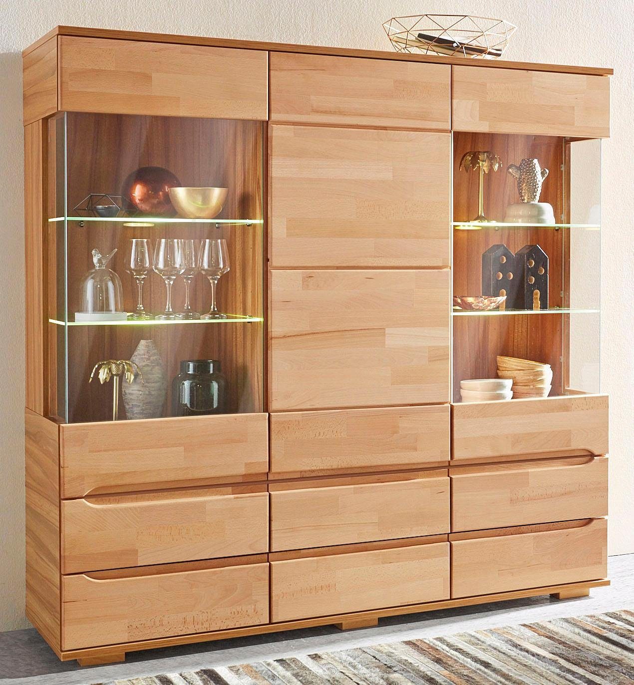 Home affaire Highboard Vetro,150cm breit,40 cm tief,Fronten Massivholz,9 Fä günstig online kaufen