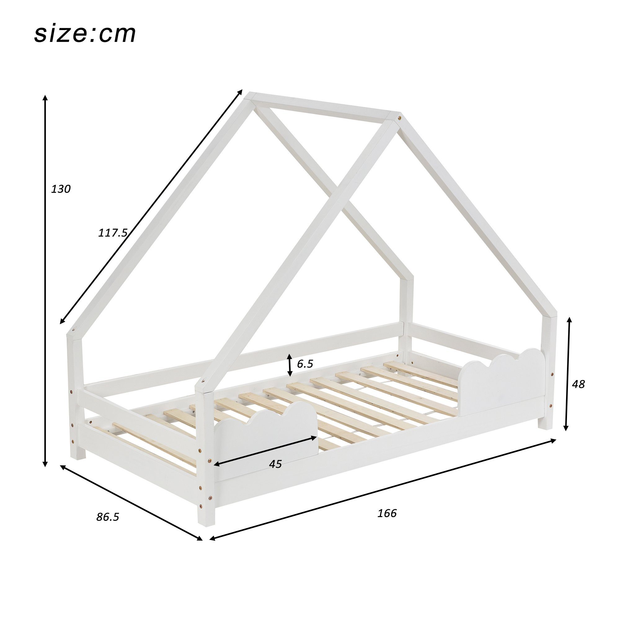 SIKAINI Hausbett A-DJ-N634-WF289524AAG (set, 1-tlg., Rausfallschutz Weiß Hausbett Kinderbett Spielbett), mit 80x160cm