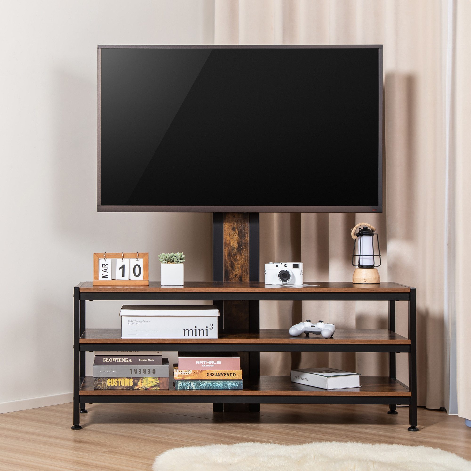pro.tec TV-Rack, »Stockholm« 120x40x108cm Schwarz, matt / Eiche, rustikal günstig online kaufen
