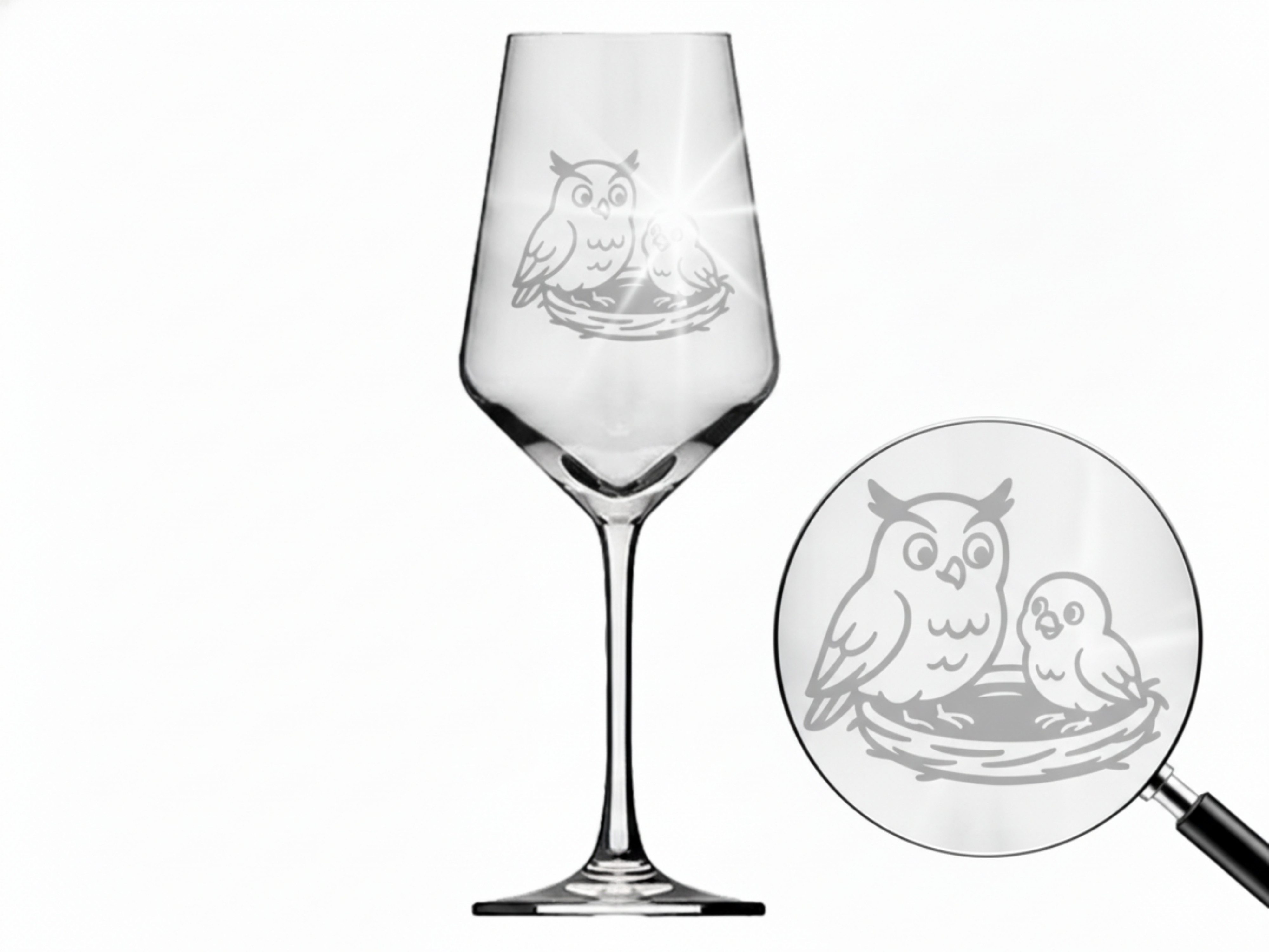 eXODA Weinglas Weinglas Gravur Eule Babyküken 350ml spülmaschinenfest, 1-tlg., Glas, Atemberaubende Darstellung