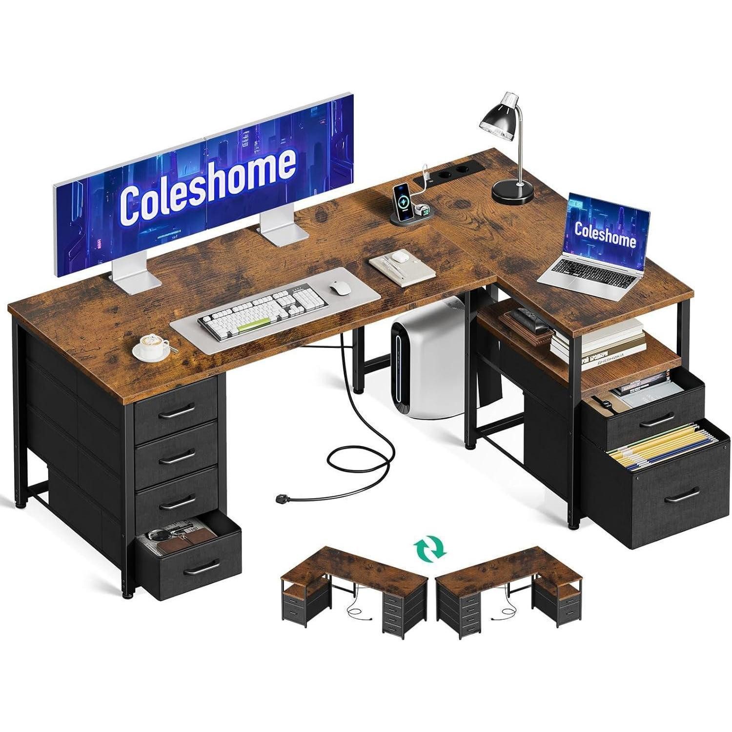 LuxusKollektion Eckschreibtisch Schreibtisch mit Stoff Schubladen L Form Ak günstig online kaufen