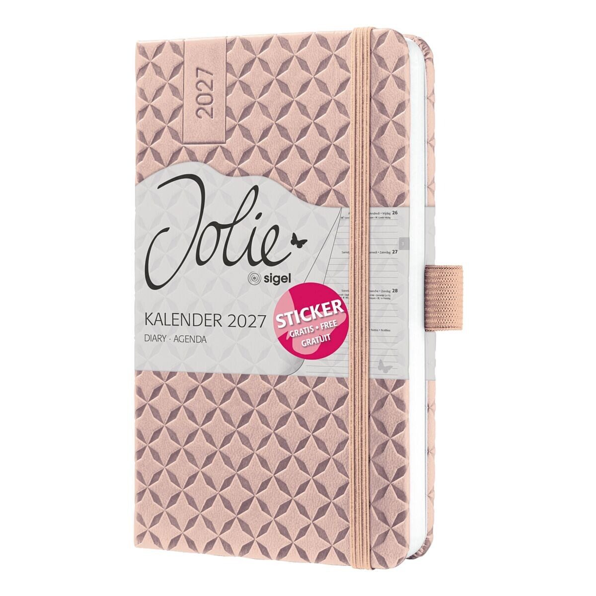 Sigel Buchkalender Jolie 2027 Hardcover, für 2027, 1 Woche = 2 Seiten, inkl. Stickerbogen