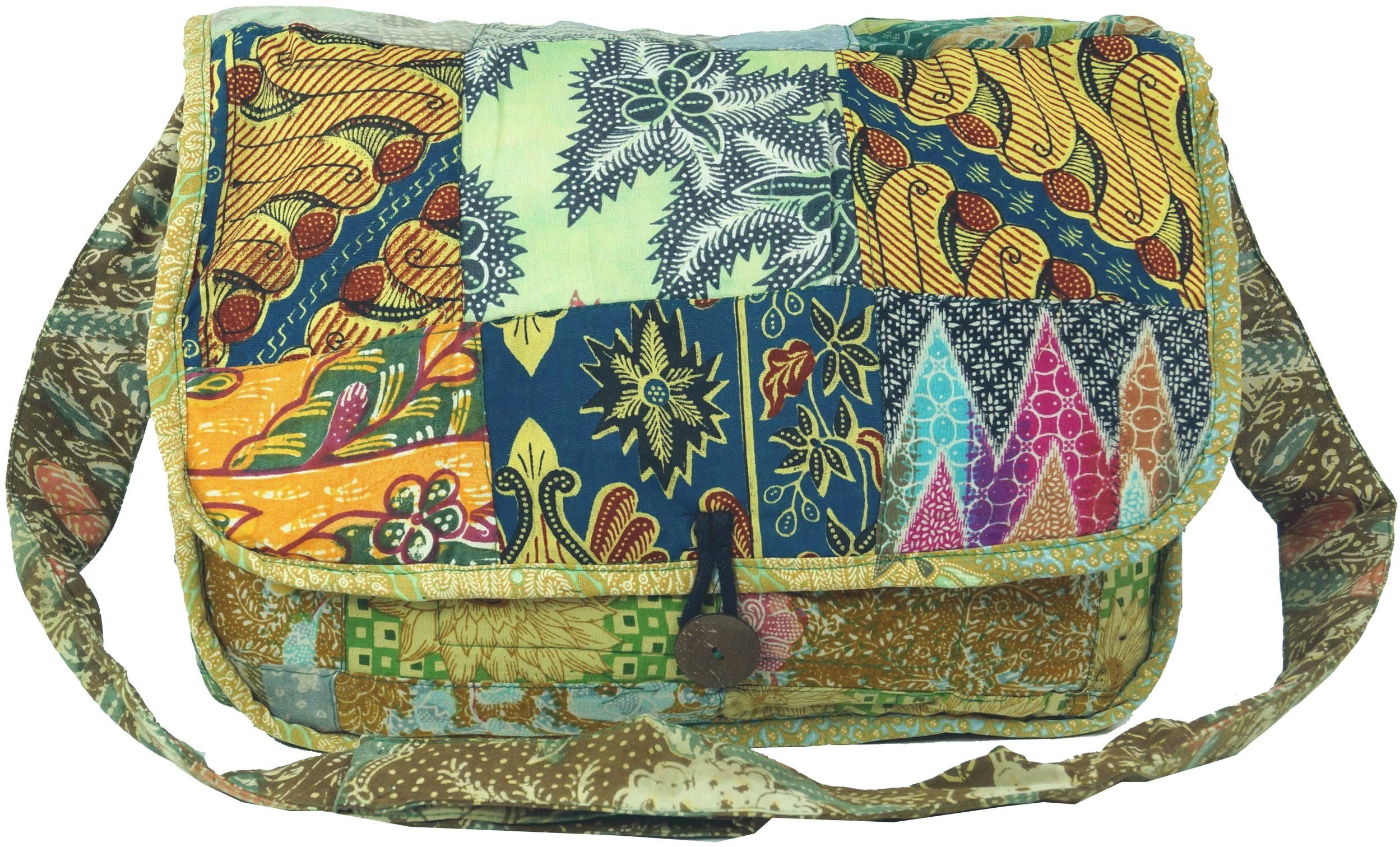 Guru-Shop Schultertasche Hippie Tasche, Patchwork, Schultertasche - grün