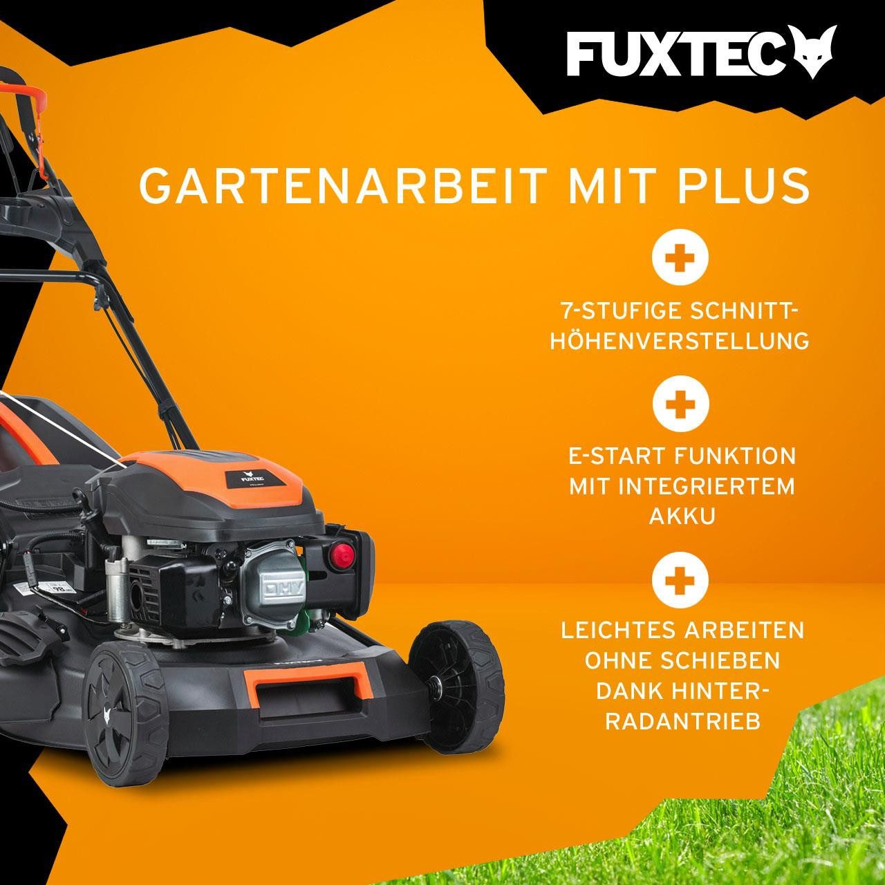 FUXTEC Benzinrasenmäher FX-RM5170eS, 50,8 cm Schnittbreite, 51 cm Schnittbreite, 60 L Fangkorb, 4in1 Mäher, Easy-Clean Funktion