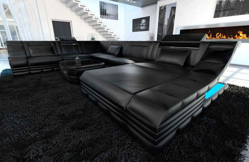 Sofa Dreams Wohnlandschaft »Turino - XXL U Form Ledersofa«, Couch, mit LED, wahlweise mit Bettfunktion als Schlafsofa, Designersofa