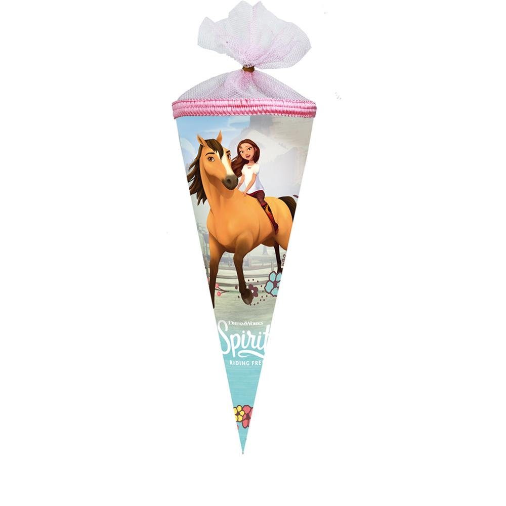 Nestler Schultüte Spirit Riding free, 22 cm, rund, mit rosafarbigem Tüllverschluss, für Geschwister