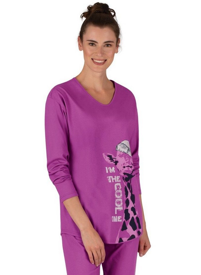 Trigema Schlafanzug TRIGEMA Langarm Schlafshirt mit Giraffen-Motiv