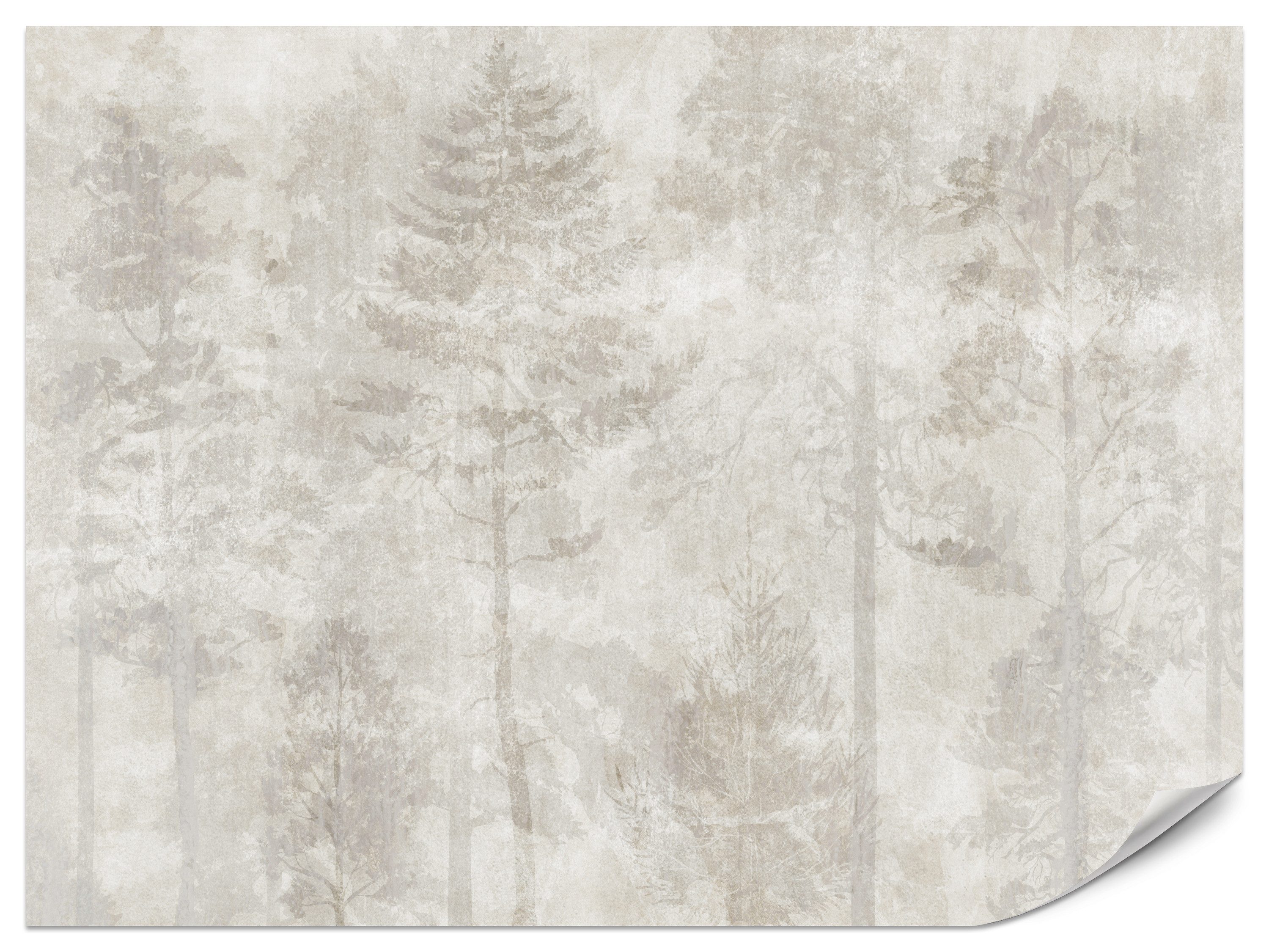 Muralo Fototapete Vliestapete - Nebelwald, Bäume, Waldlandschaft, Hintergrund, Natur, Glatt, Grafisch, (Packung, 1 St., 100x70 cm), Kleber im Set, 3D-Optik, Ins Schlafzimmer, Wohnzimmer