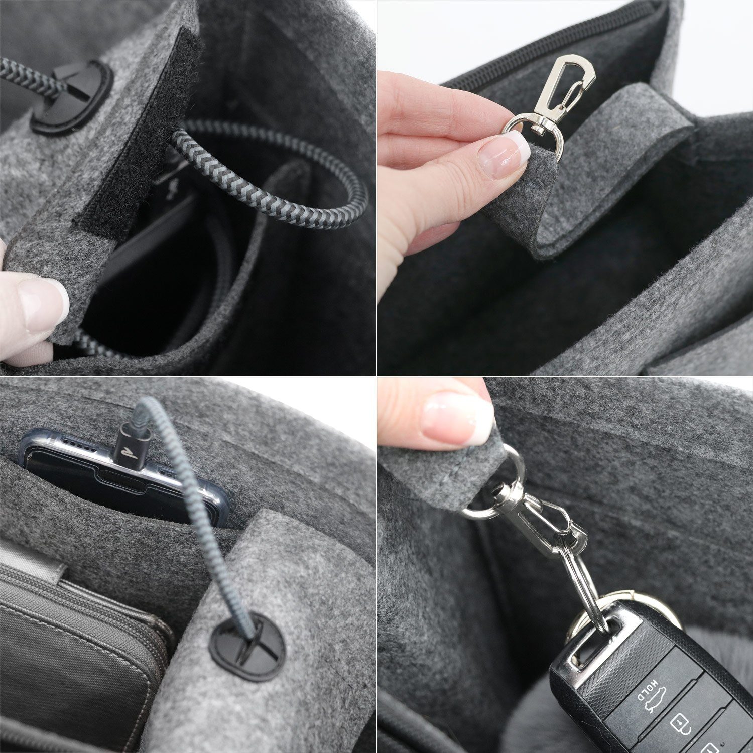 DuneDesign Taschenorganizer M - Filz Handtaschenorganizer mit Fächern für Handtasche und Rucksack, 27 x 10 x 16 cm Taschen Organizer - Innentasche für Damen Han – Bild 5 von 5