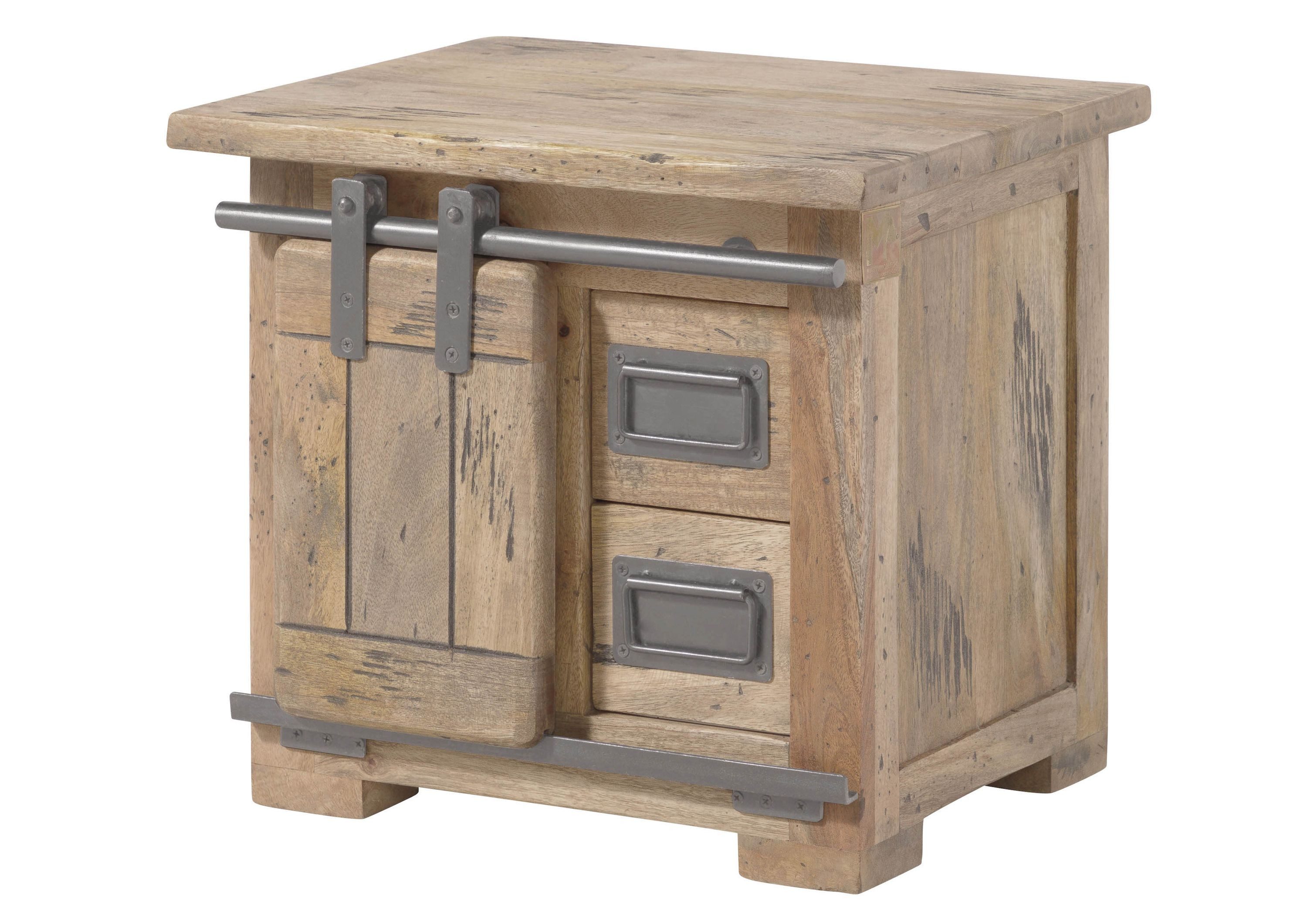 Massivmoebel24 Nachttisch RAILWAY Mango Massivholz beige (Massivholz montiert 15 kg RAILWAY #3012), Mango 50x40x45 (BxTxH) beige lackiert