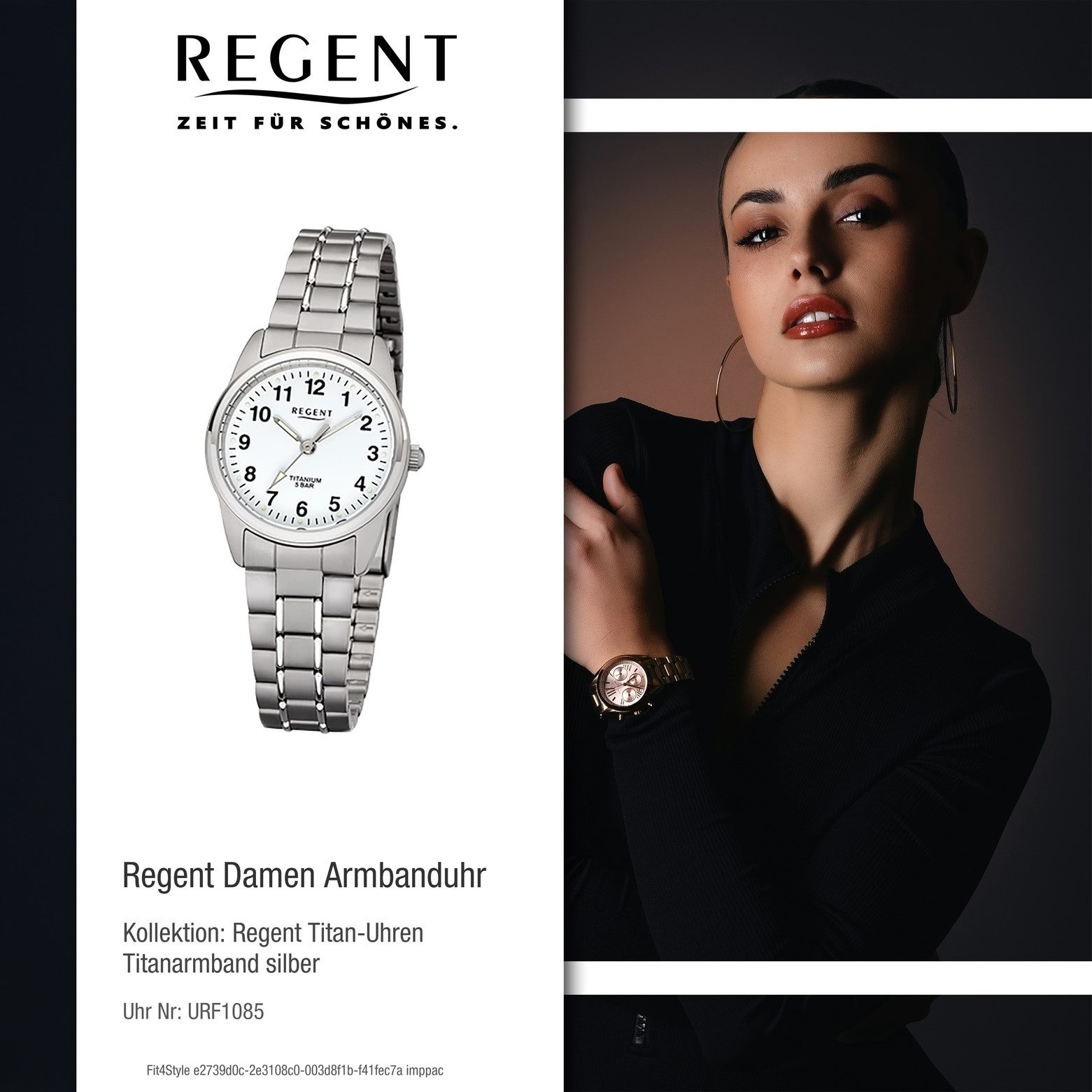 Regent Quarzuhr Regent Damen-Armbanduhr silber grau Analog, (Analoguhr), Damen Armbanduhr rund, klein (ca. 26mm), Titanarmband