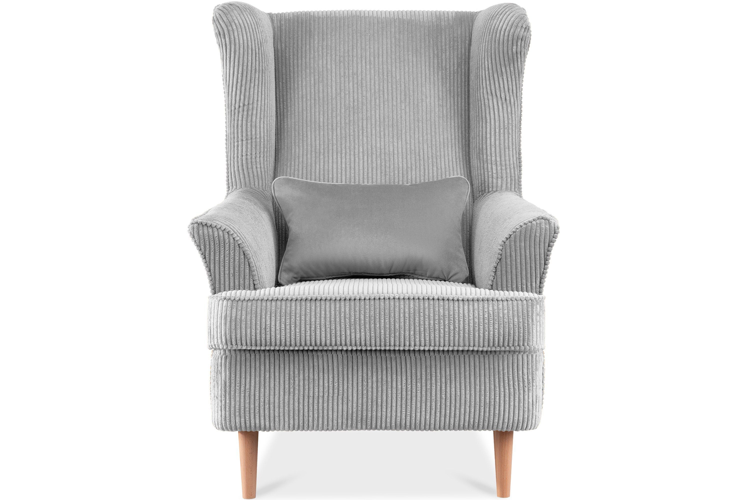 Konsimo Ohrensessel STRALIS Sessel, zeitloses dekorativem hohe Füße, Kissen inklusive Design