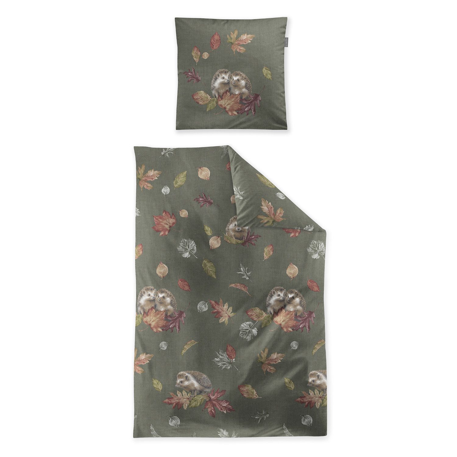 Irisette Bettwäsche Irisette Biber Bettwäsche Panda 8784-30 Igel olivgrün 135x200, Edel Feinbiber, 2 teilig