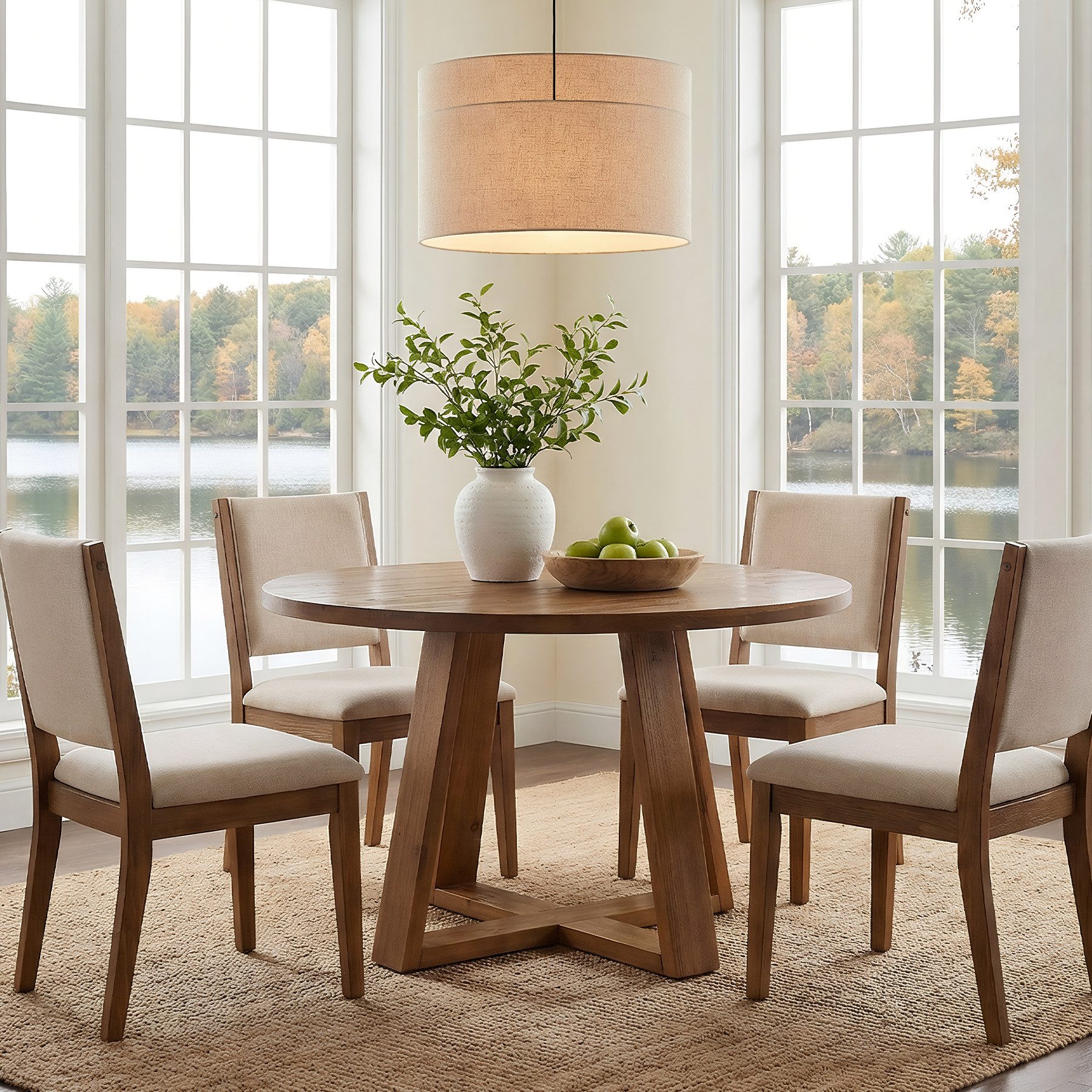 Tribesigns Esstisch 120cm Runder Massivholz-Esstisch, Küchentisch im Landhausstil für 4-6