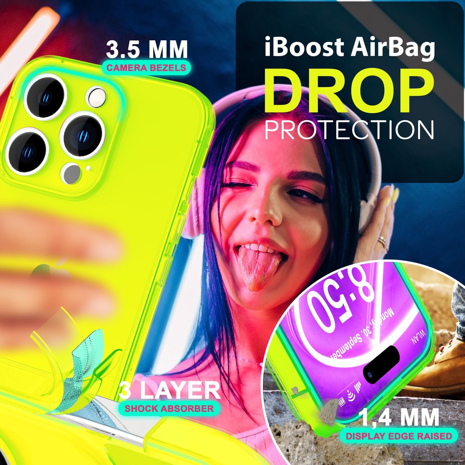 Nalia Smartphone-Hülle Apple iPhone 16 Pro 16 cm (6,3 Zoll), Klare Neon Silikon Hülle / Bunt / Durchsichtig Transparent / Slim Case
