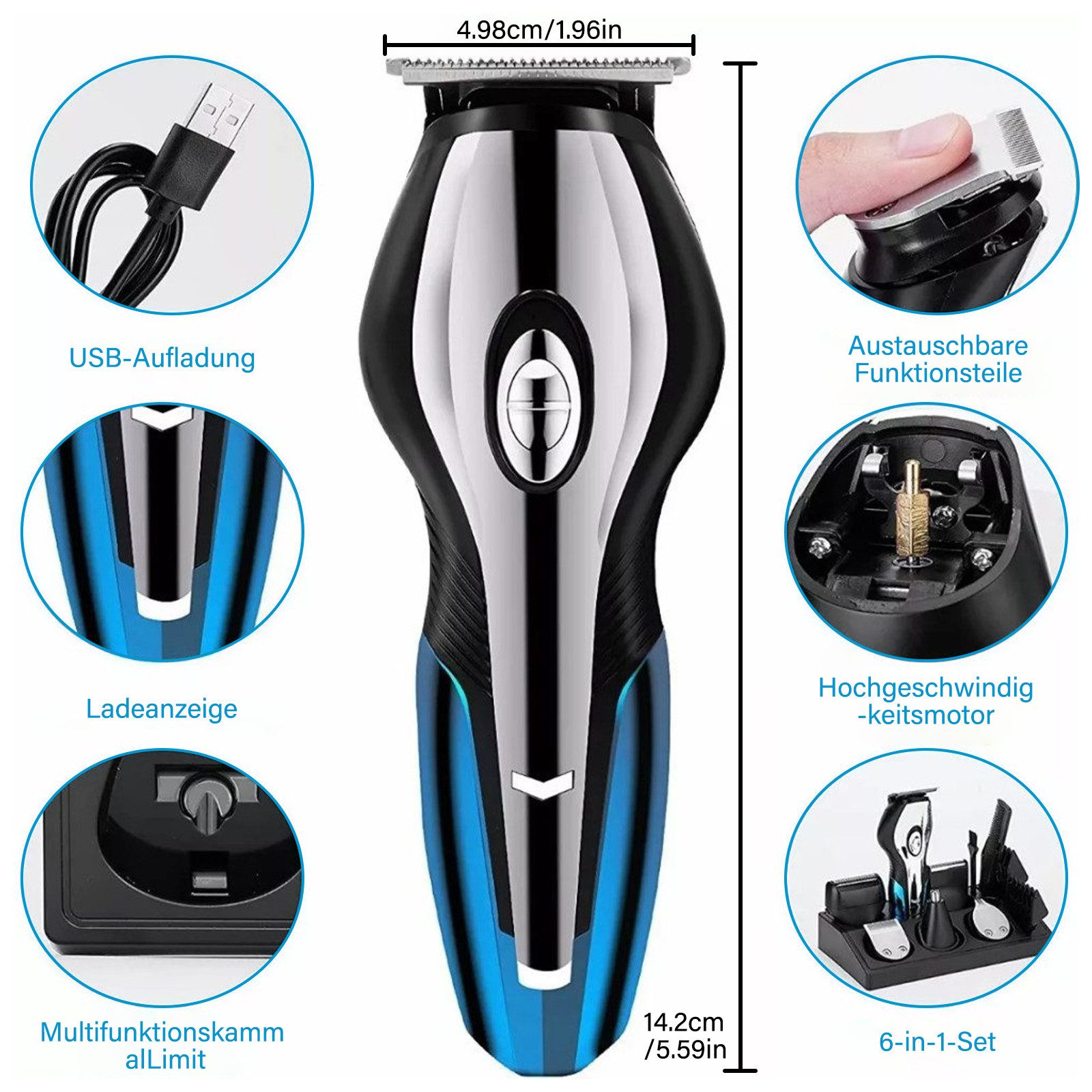 MOPUEA Haarschneider Haarschneidemaschine Profi Haarschneider Herren Haartrimmer, Styling Set Wasserdicht, Barttrimmer Präzisionstrimmer Langhaarschneider