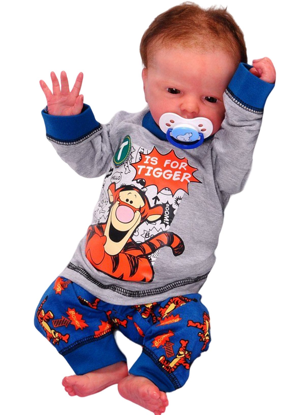 Pyjama Schlafanzug Langarmshirt in Grau Hose für Babys und Kleinkinder