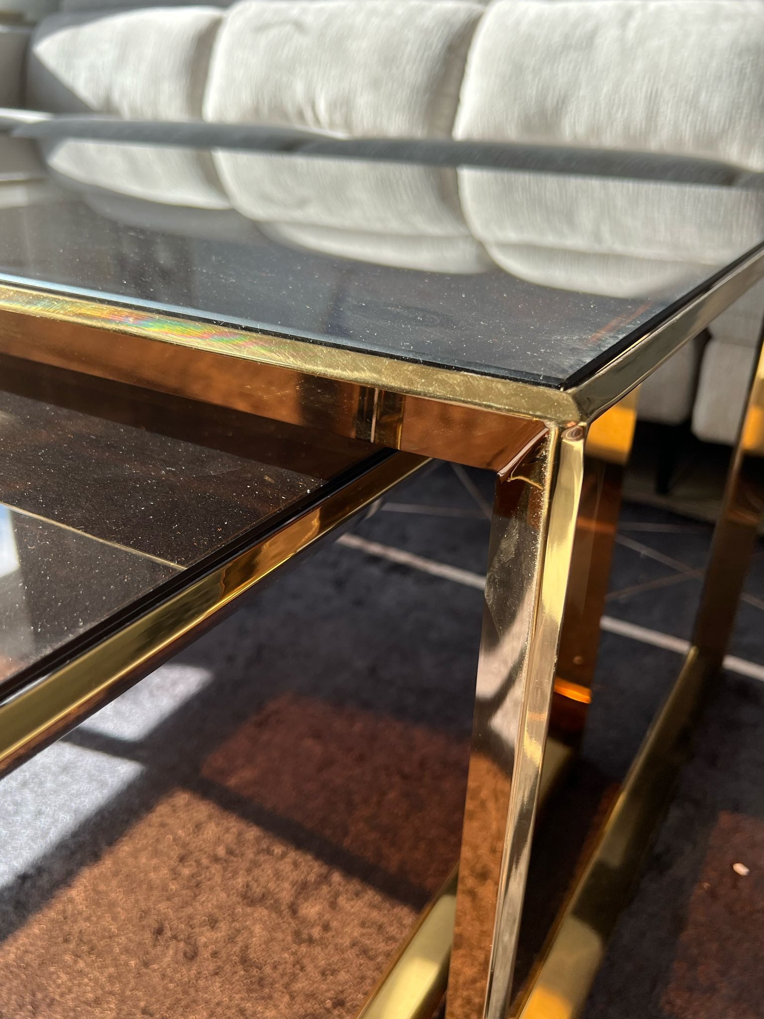 alesvelt Couchtisch Beistelltisch Couchtisch 2er Set aus braunem gehärtetem Glas