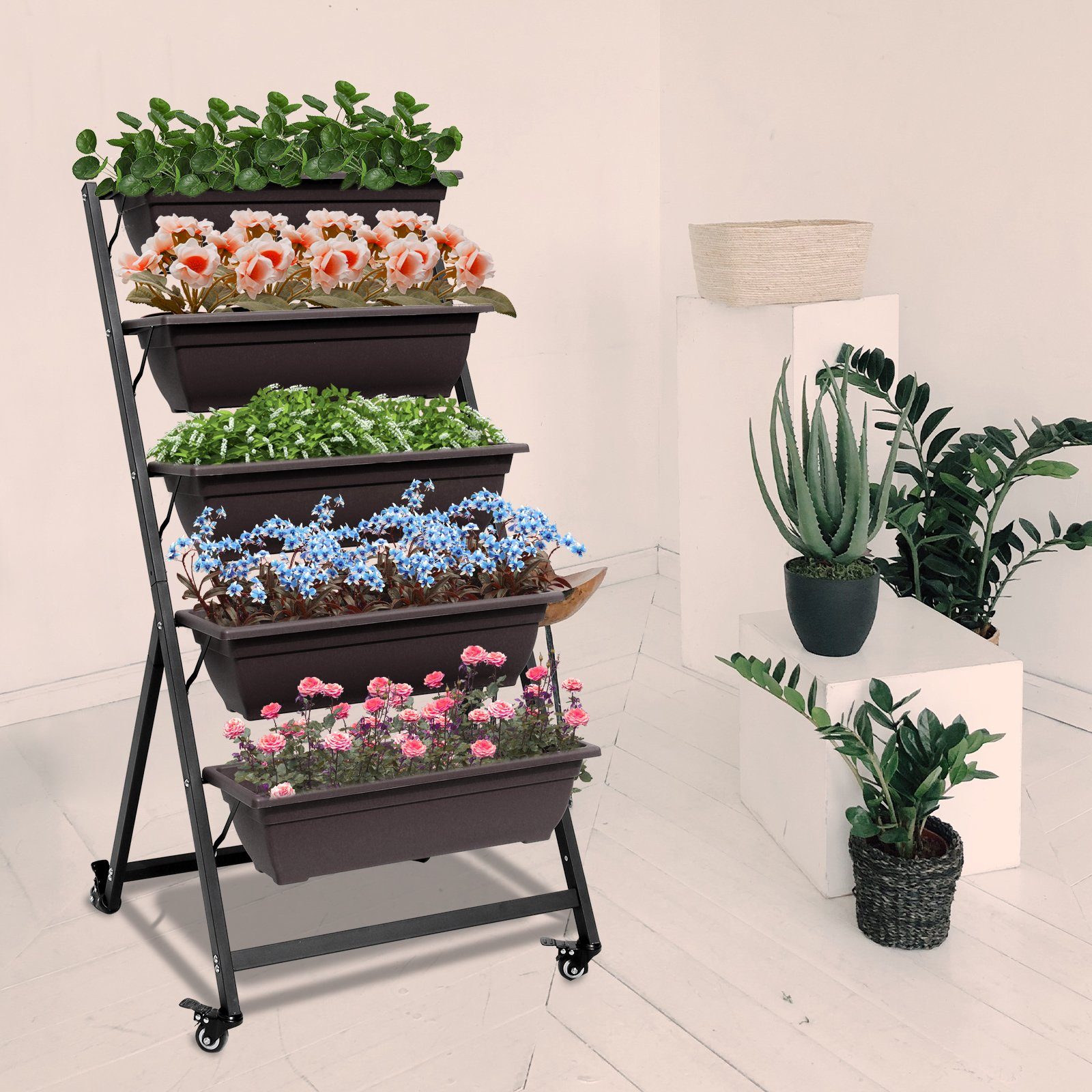 BIGTREE Pflanzentreppe Hochbeet, Blumentreppe mit Rollen,Blumenständer günstig online kaufen
