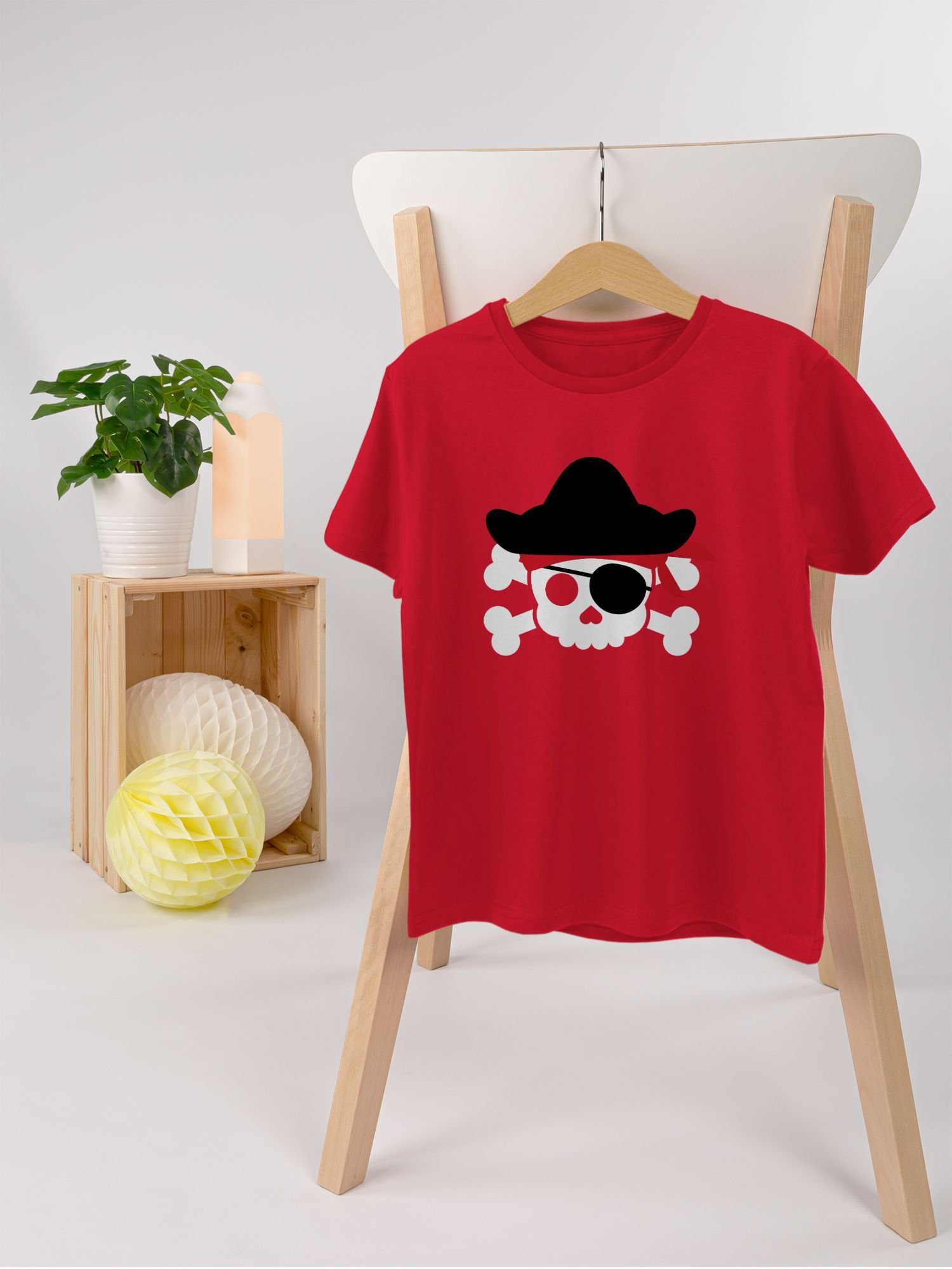 Pirat T-Shirt Piratenkostüm & Rot Piratenkopf Fasching Geburtstags - Karneval Kostüm 2 Totenkopf Shirtracer Piraten