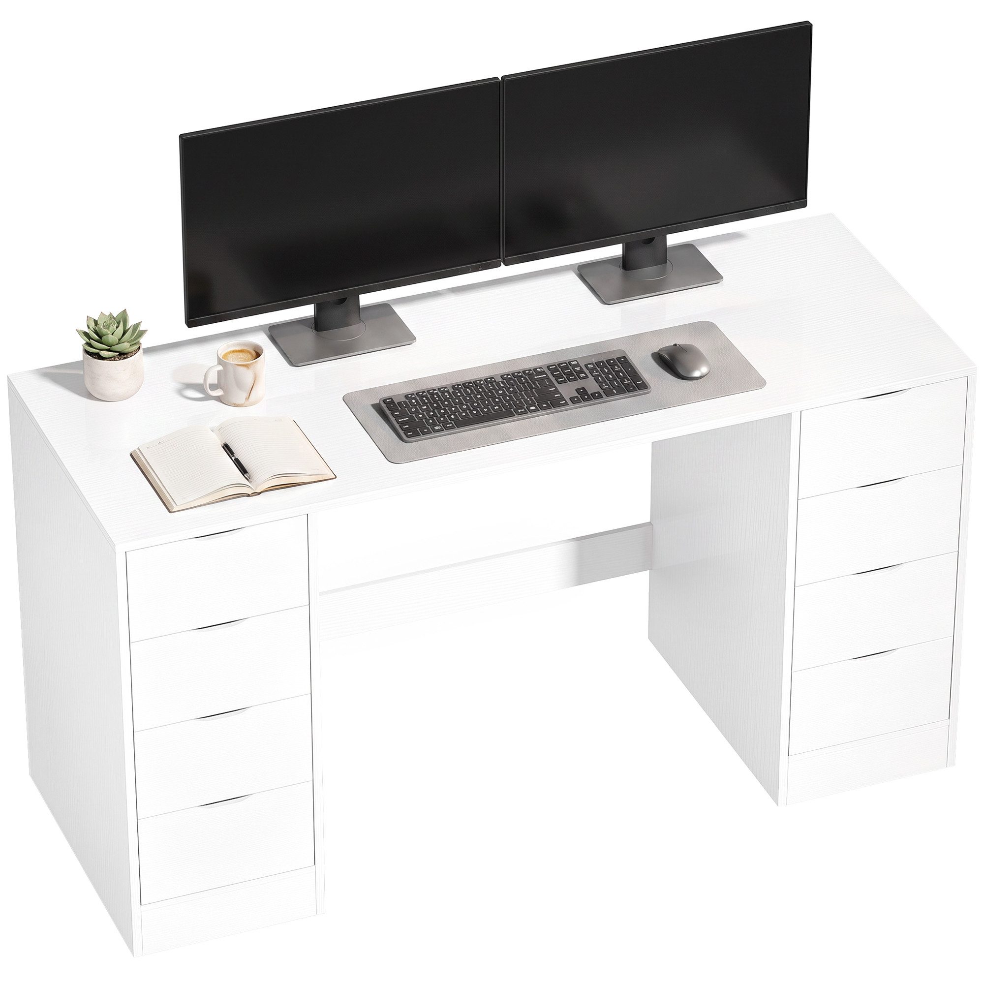 HOMCOM Schreibtisch Computertisch mit 8 Schubladen für Büro und Wohnzimmer (Set, 1-St., 1 Tisch), Breite 140 cm – Bild 2 von 5