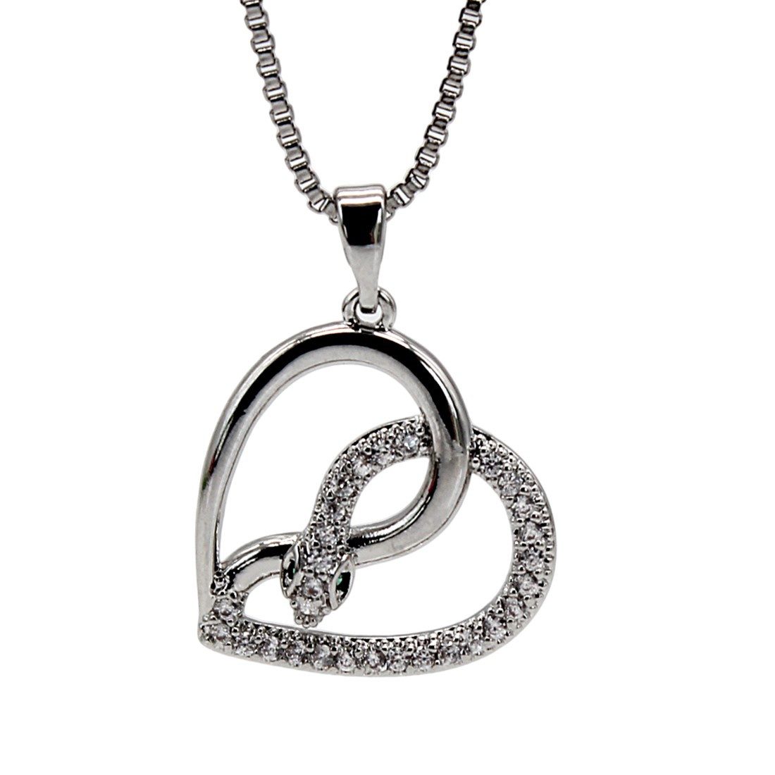 ELLAWIL Edelstahlkette Kette mit Schlangenherz Anhänger Zirkonia Venezianerkette Herzkette (GESCHENKIDEE, Edelstahl, Kettenlänge 40 cm, verlängerbar um 6 cm), inklusive Geschenkschachtel