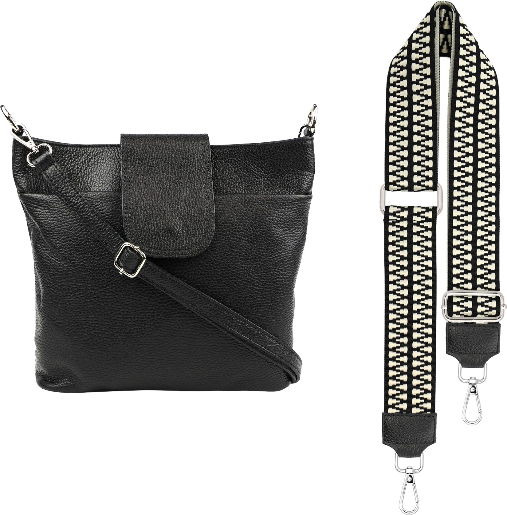 SEVA Schultertasche Umhängetasche Damen Echtleder mit Verstellbar Abnehmbar Breiter Gurt (5 Innenfächer, 2 Außenfächer, Vielen Farben), Crossbody Tasche, vielen verschiedenen Farben, Made in Italy