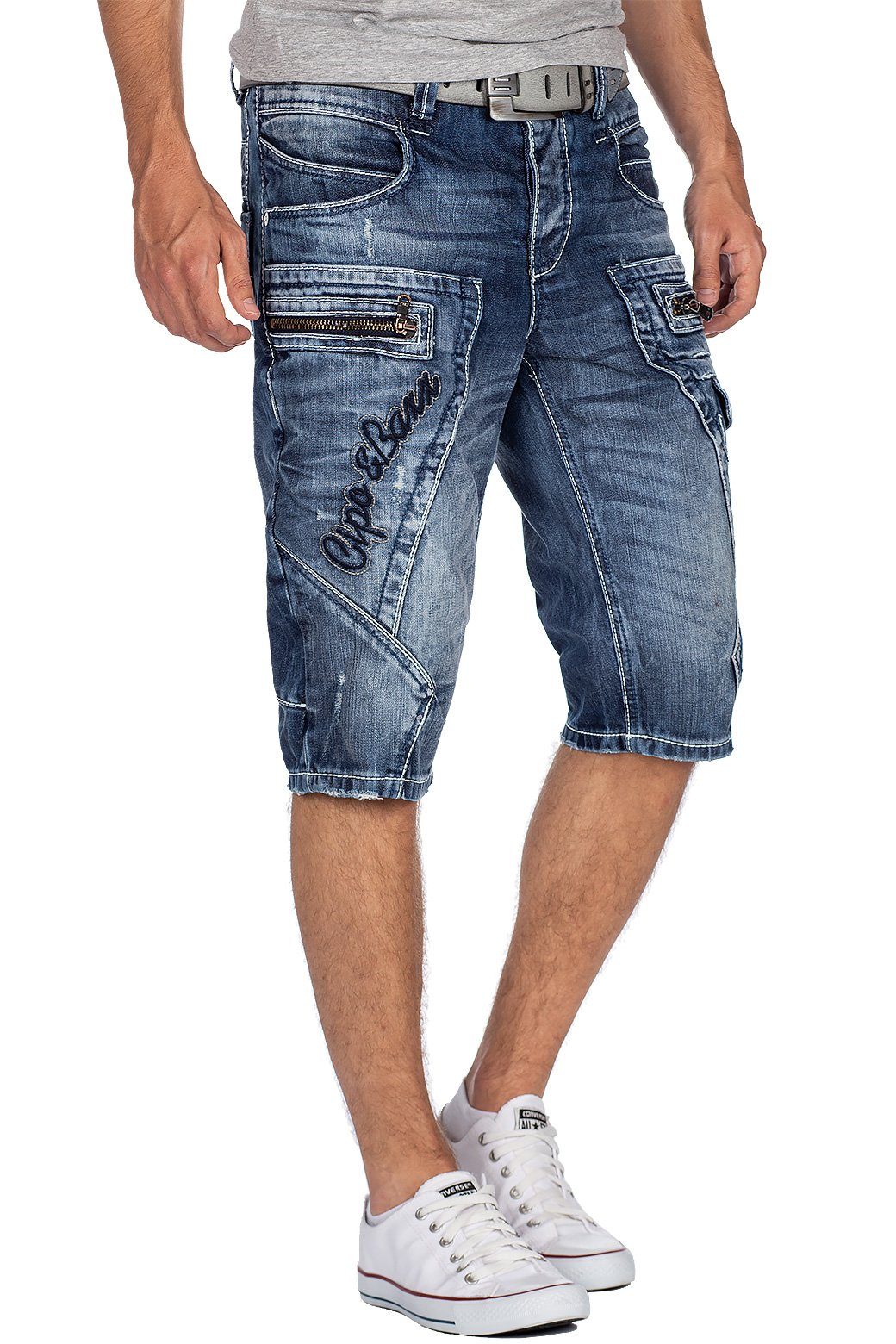 Cipo & Baxx Shorts Herren regular fit Kurze Hose Stonewashed BA-CK101 Stone günstig online kaufen