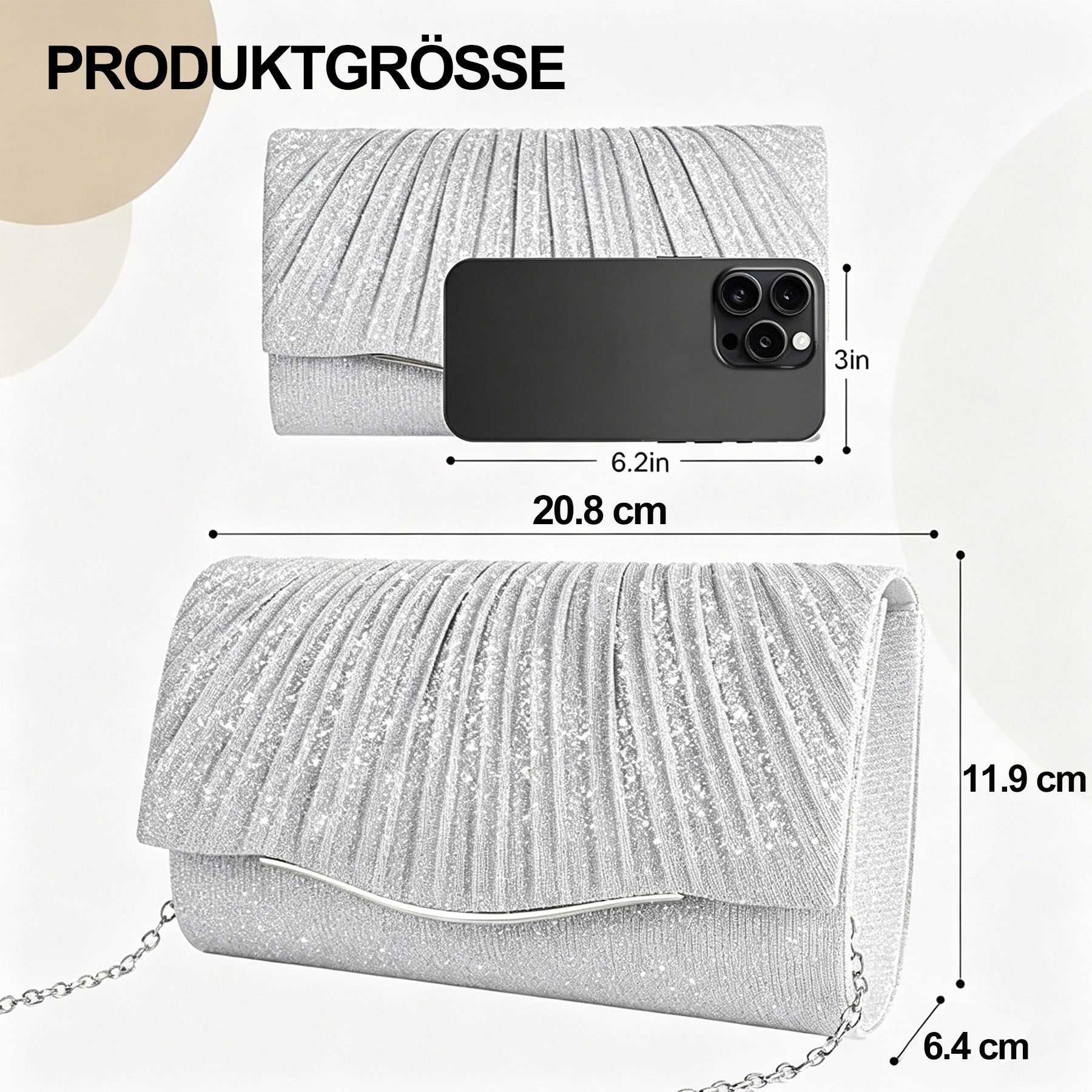 Mutig Abendtasche Glitzer Abendtasche Damen Clutch mit Kette, Elegante Umhängetasche (Umschlag Clutch mit Pailletten, Handtasche), für Hochzeit, Party, Abendver – Bild 5 von 5