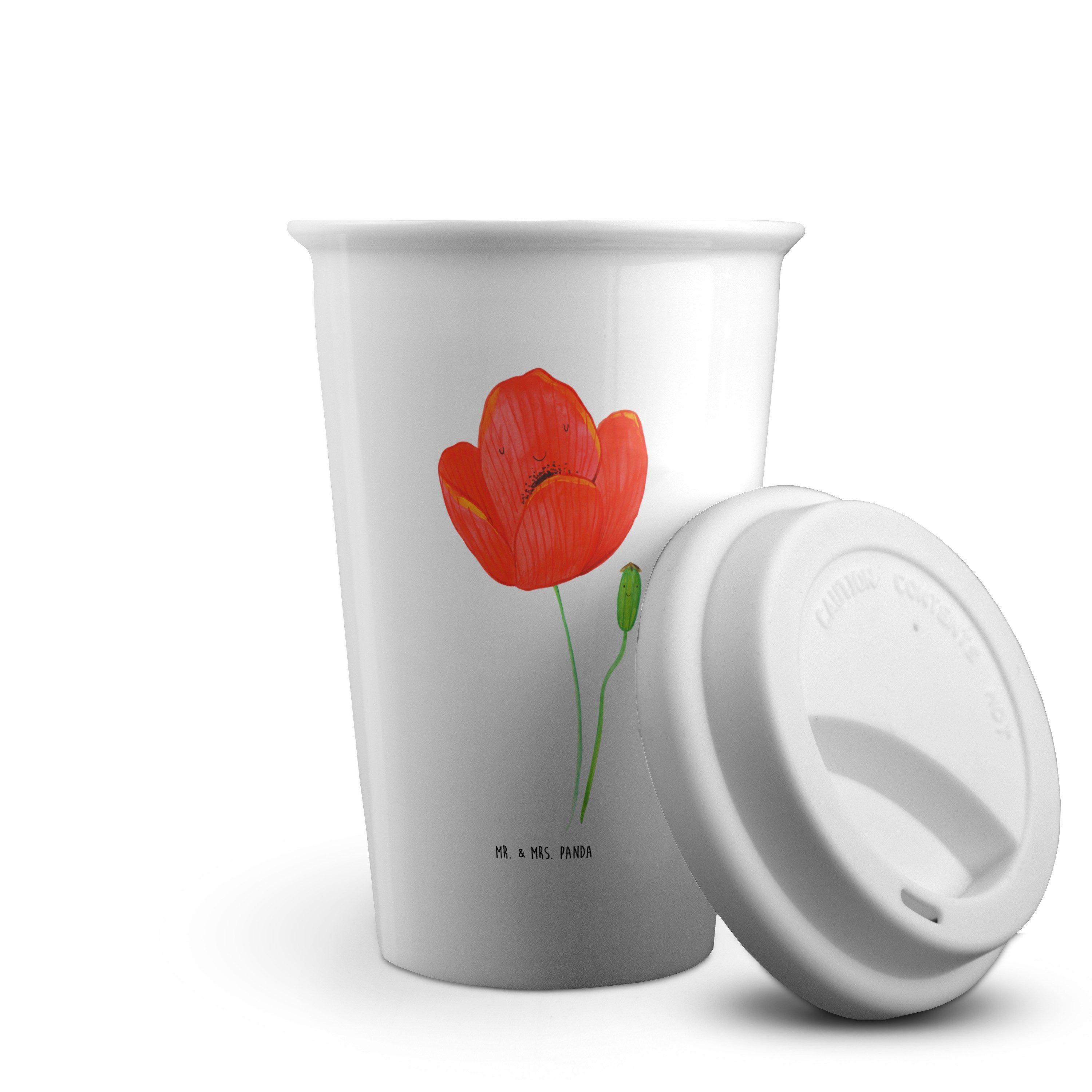 Mr. & Mrs. Panda Coffee-to-go-Becher Blume Mohnblume, Kaffeebecher To Go, Weiß, Mohnblume, Thermobecher Go, Keramik, Motivation Thermobecher Kaffeebecher To Go