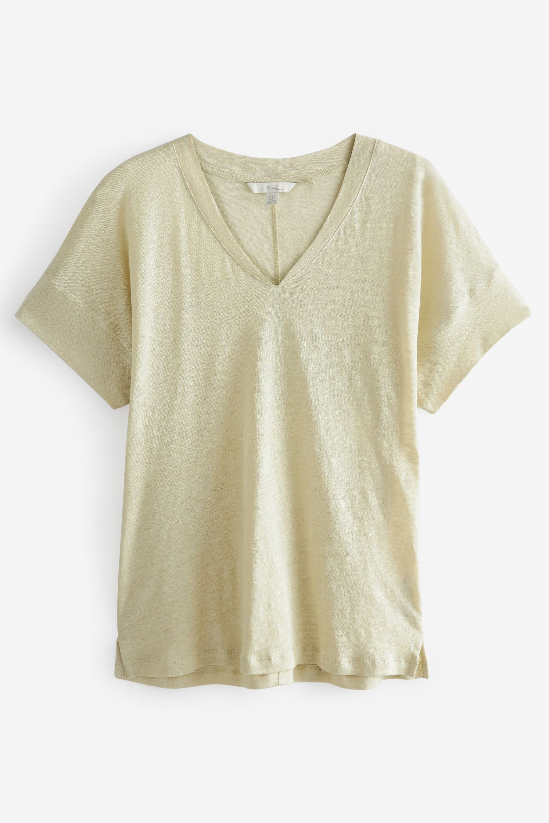 Next T-Shirt Hochwertiges T-Shirt mit V-Ausschnitt aus Leinen (1-tlg) Stone Natural