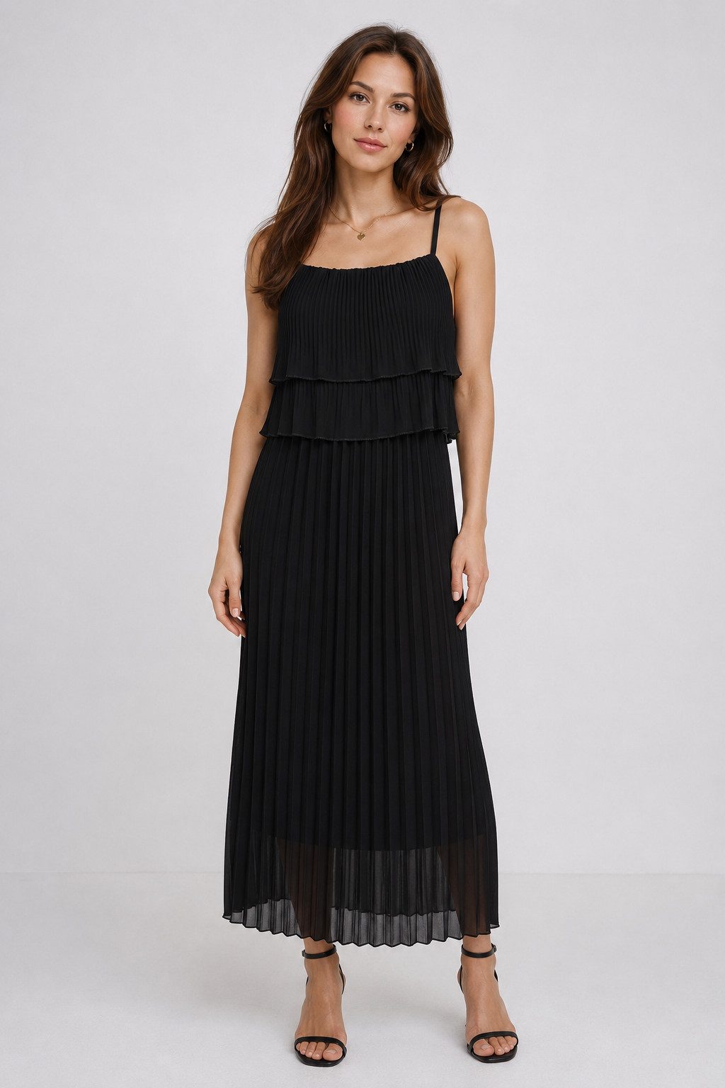 ITALY VIBES Plisseekleid - Maxi-Kleid Damen - langes Abendkleid mit Spaghettiträgern ONE SIZE - passend für Größen S-L
