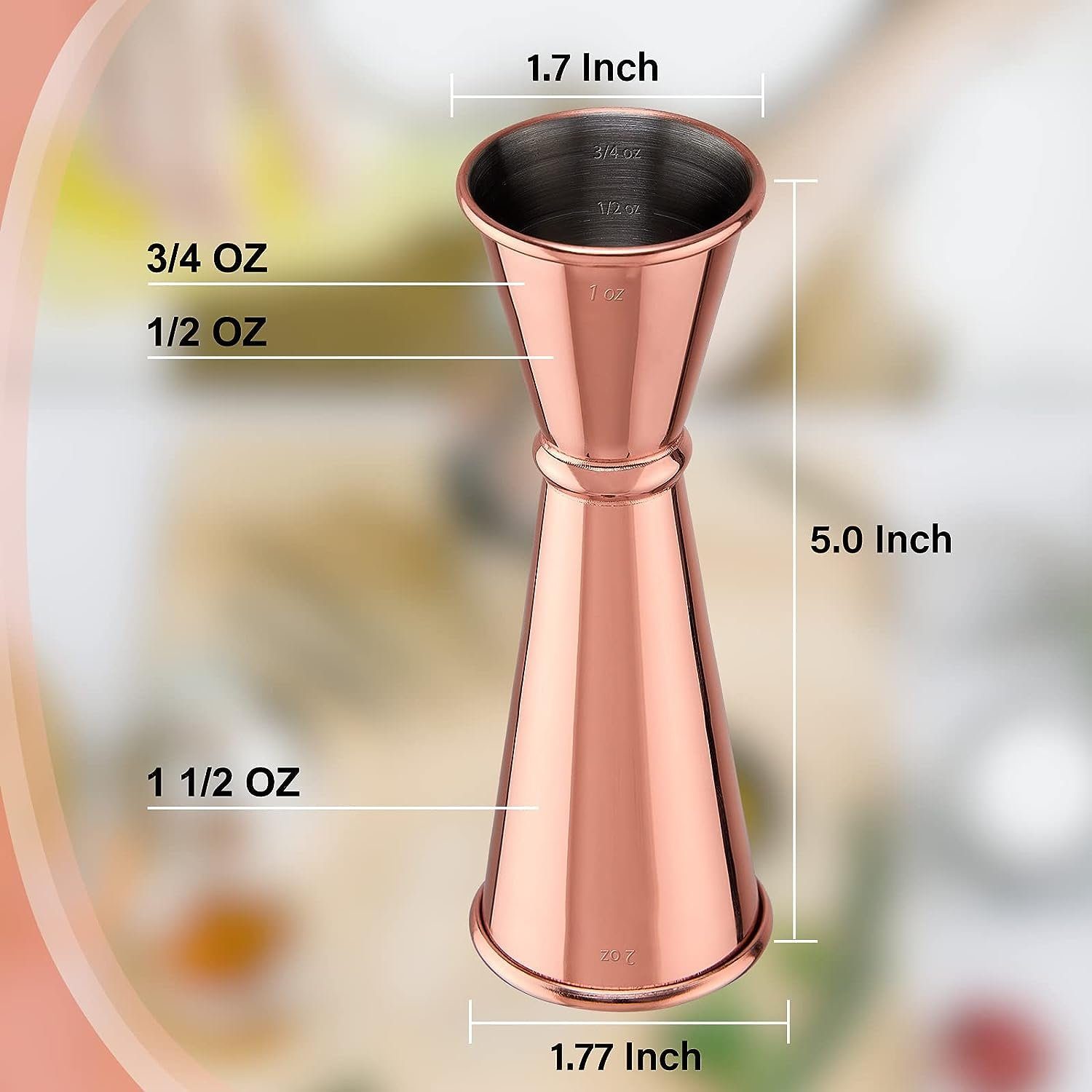 Cocktail Jigger for 1 2 autolock OZ Tamper rose Jigger Bartending, gold Double OZ