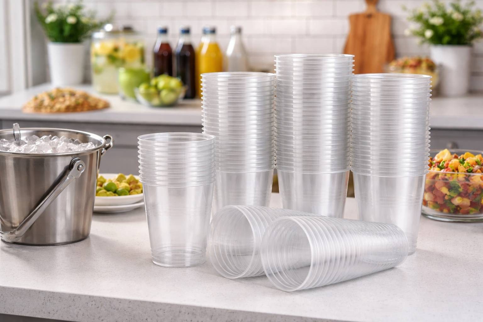 PACKEO Becher Saft Trinkbecher Transparent, mehrweg Becher Partybecher 400 ml, 1000-tlg., Getränke Wasserbecher