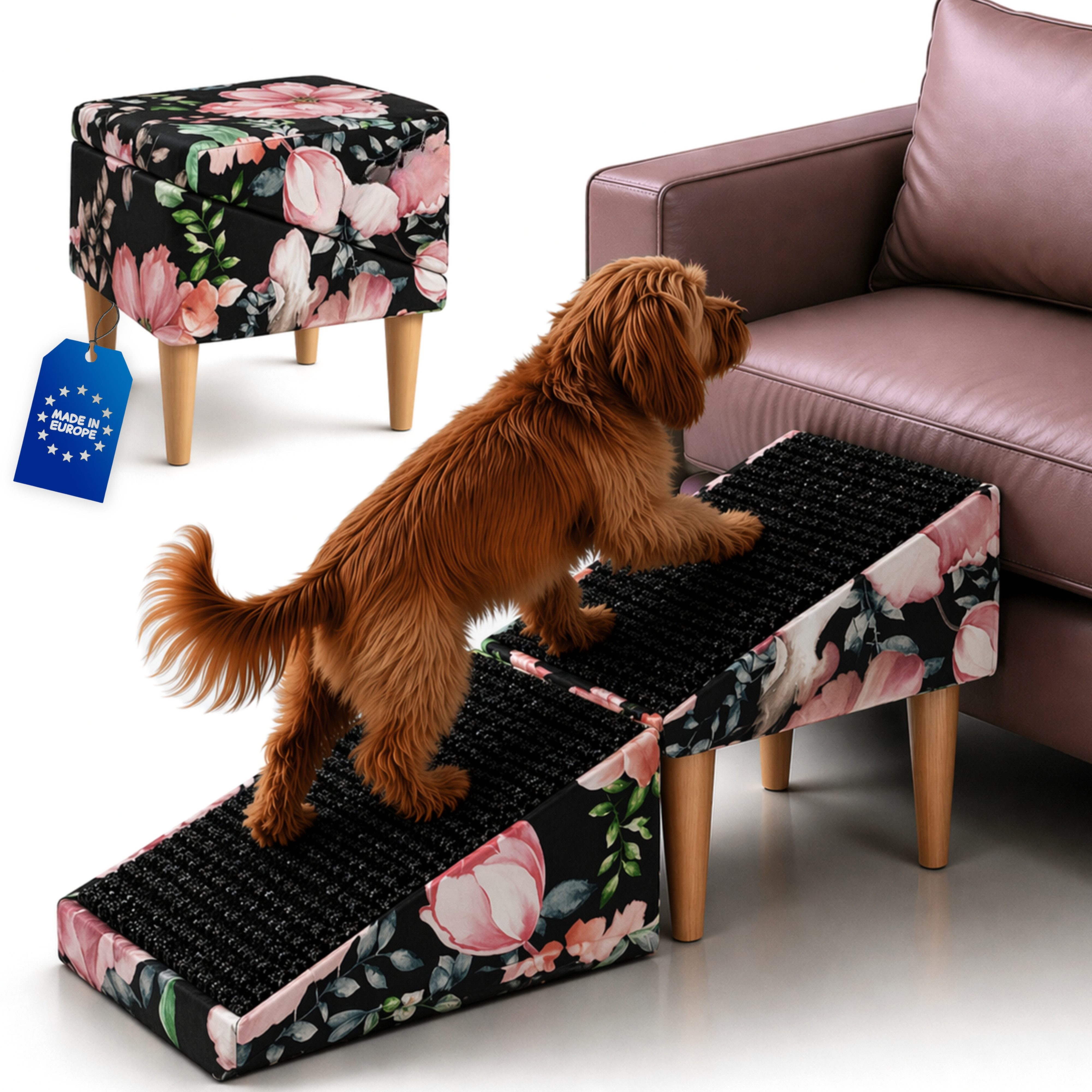 Outentin Haustiertreppe Hundetreppe klappbar mit Polster - Hunderampe Sofa Bett Katze (100 kg Belastbarkeit 2-in-1 Funktion 72x36x36 cm, 16 Farben, 1-St., Rutschfeste Oberfläche; Gelenkschonend; Pflegeleicht; Für Innenbereich)