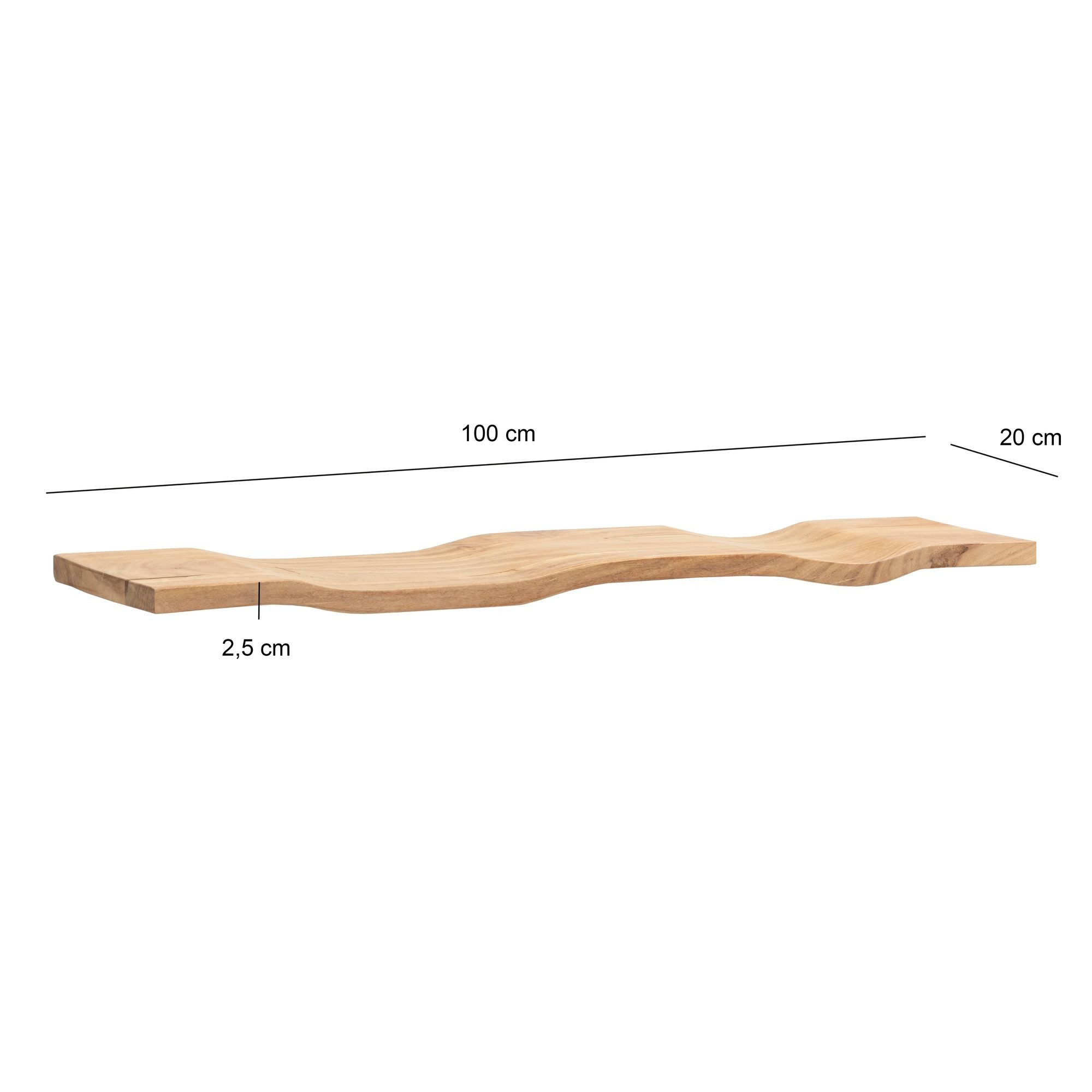 FINEBUY Wandregal FB74753 Wandregal Akazie Massivholz 100cm in moderner Wellenform, Elegantes Regalbrett mit geschwungener Form, Handgefertigt aus Akazienholz