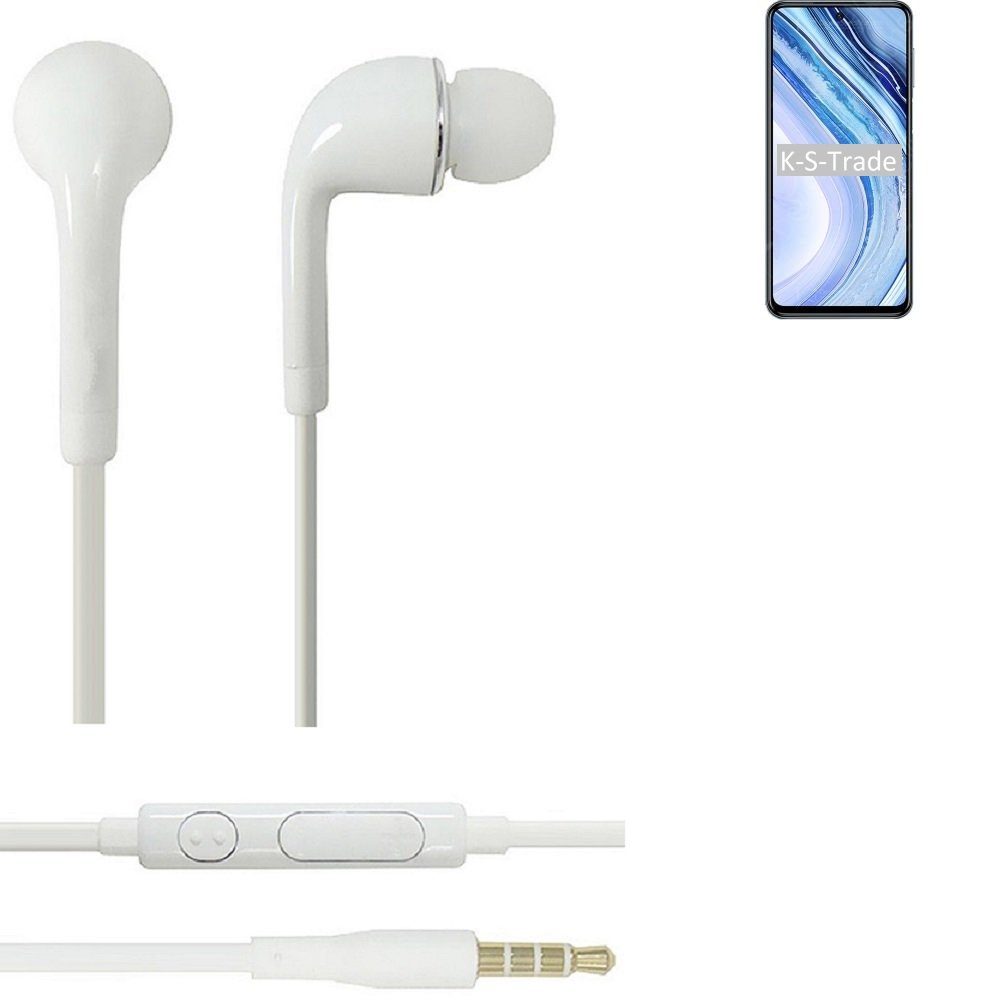 K-S-Trade für Xiaomi Redmi Note 9 Pro Max In-Ear-Kopfhörer (Kopfhörer Headset mit Mikrofon u Lautstärkeregler weiß 3,5mm)